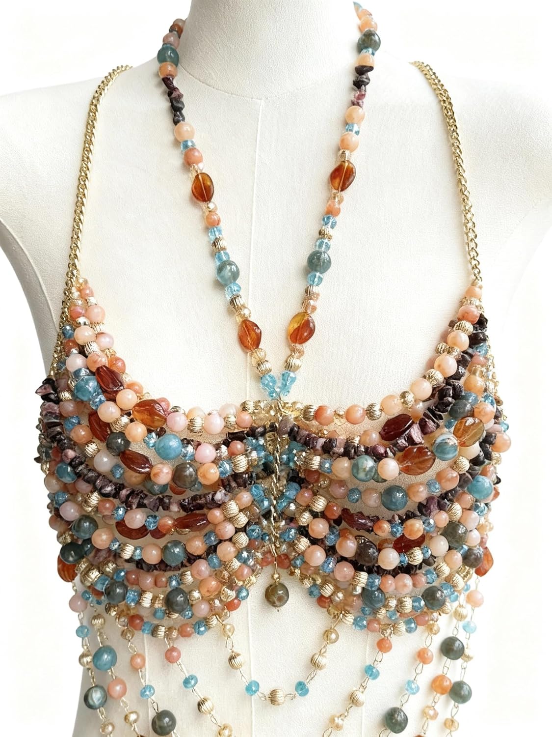 Women Beaded Tops Body Chain, Summer Beachwear Chain Lingerie, Beaded Bra Halter Cover Up Tops, Party Club Rave Top Bodysuit Jewelry