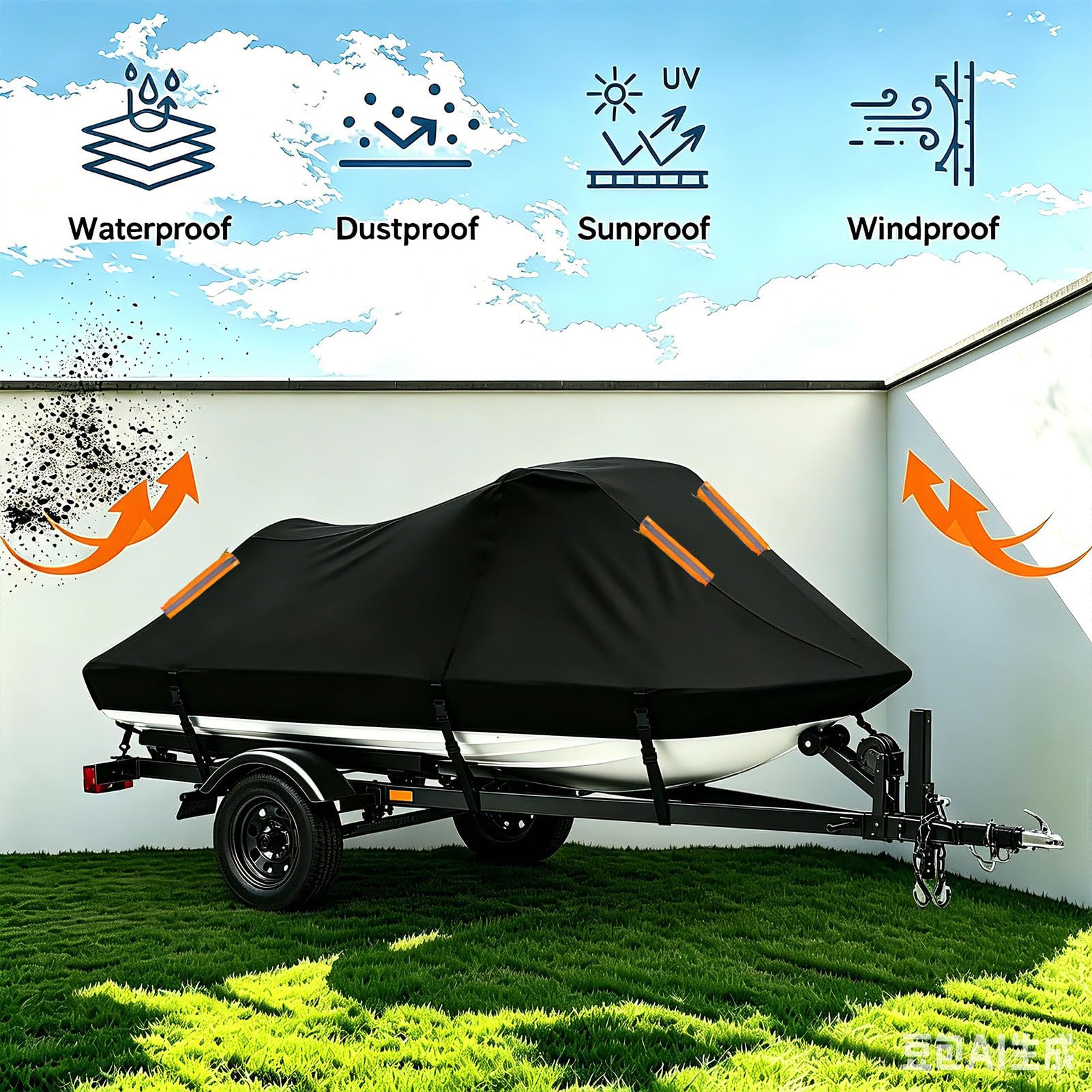 Funda para Jet Ski para Sea-Doo Wake 170 35TH 2026 | Tela Oxford 300D Resistente Rayos UV Viento Nieve Polvo, Antideslizantes,Moto de Agua 2-15 Plazas Protector Remolcable