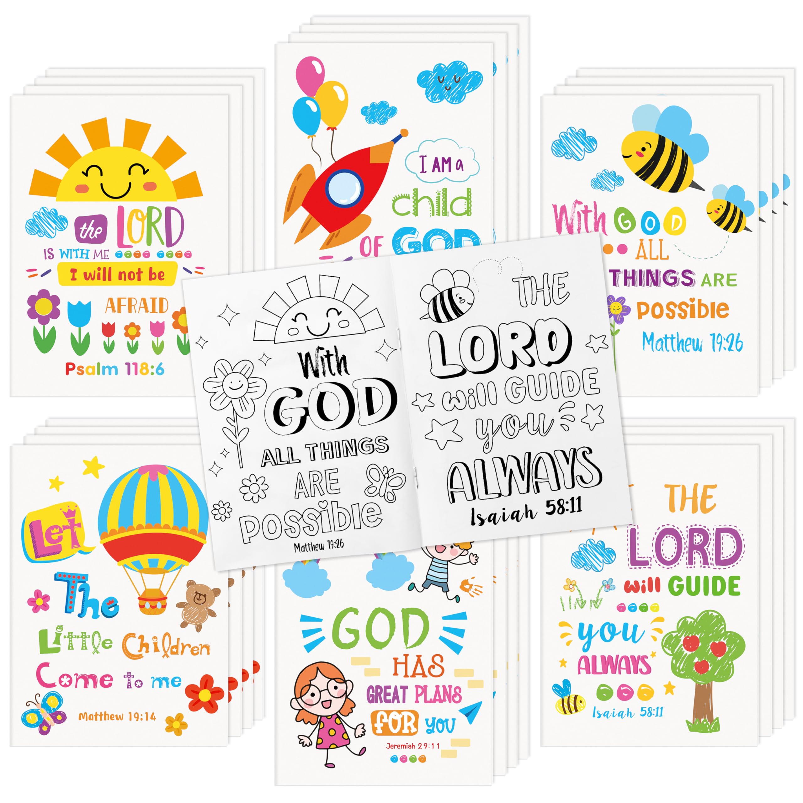 Dvbonike 24Pcs Religious Coloring Books - Bible Verses DIY Color-in Pages Booklet Bulk Drawing Holiday Christian Theme Activity Supplies for Sunday