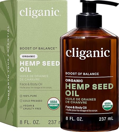 Cliganic Aceite de semilla de cáñamo orgánico para piel, cara y cabello, 100% puro, prensado en frío, natural, sin refinar