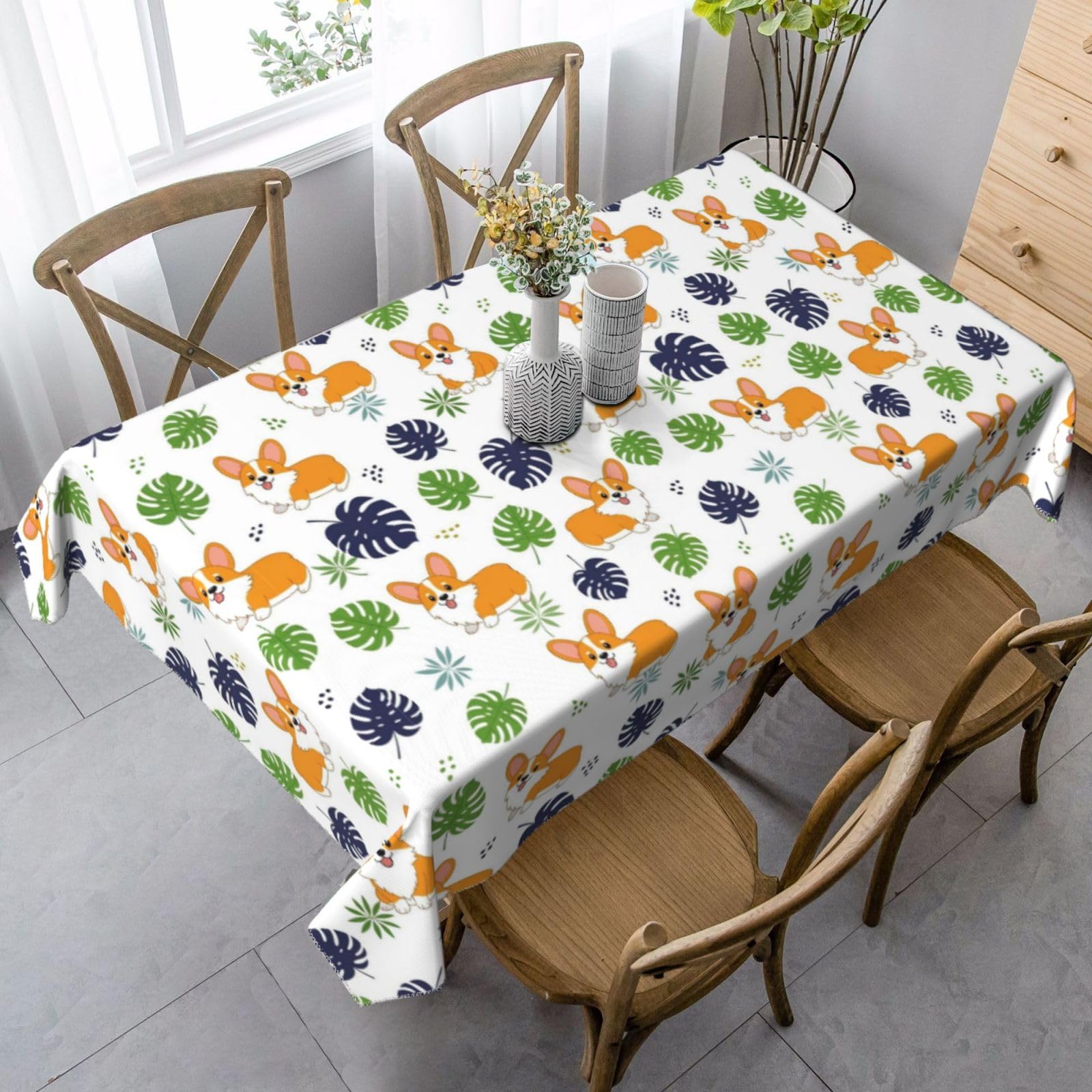 Nappe Corgi mignon et drôle en tissu tropical 137x183cm pour table rectangulaire