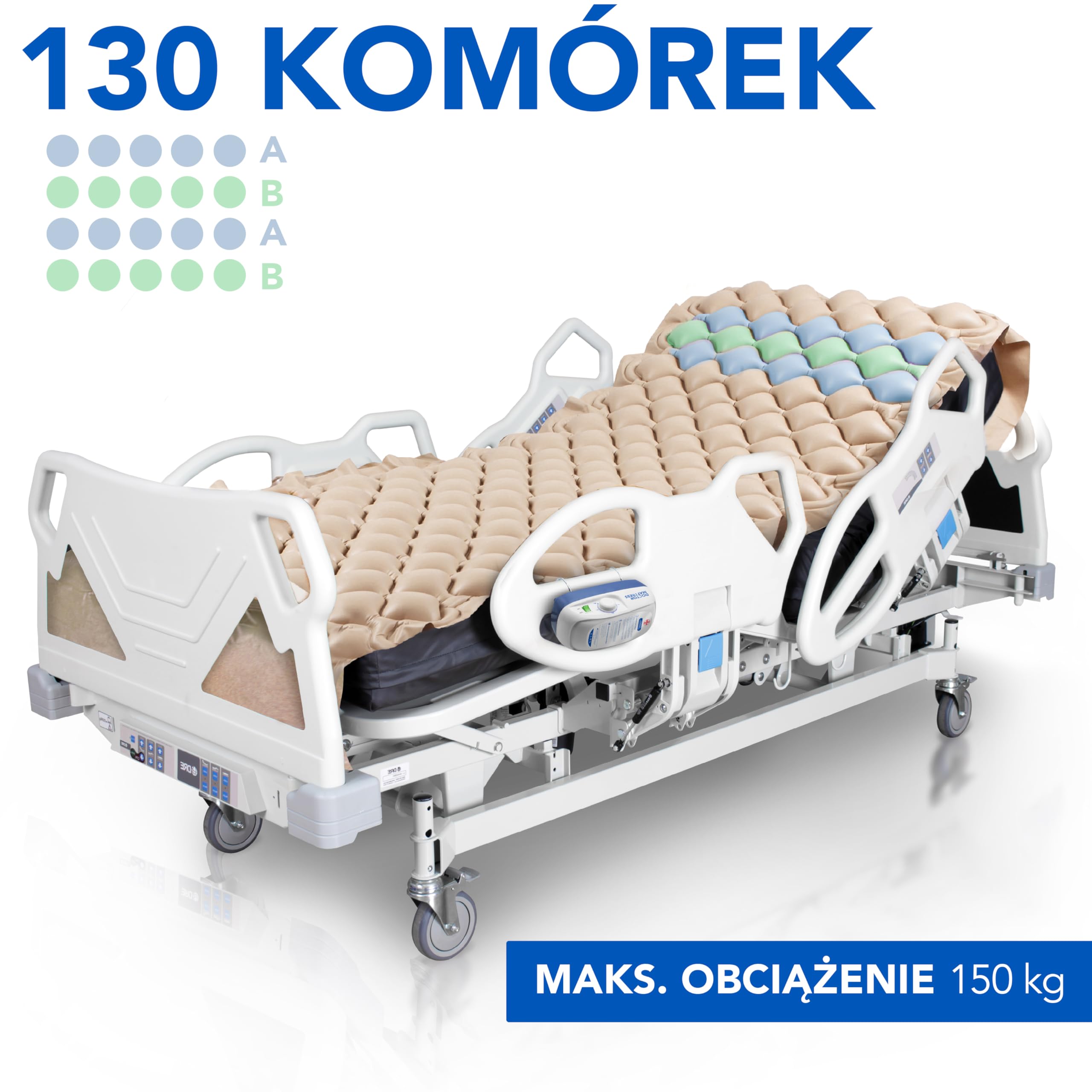 AIESI® Materac Przeciwodleżynowy zapasowy z wężem połączeniowym bez sprężarki z pęcherzykami powietrza, 130 komórek, Zakres 150 kg, Gwarancja 24 miesiące