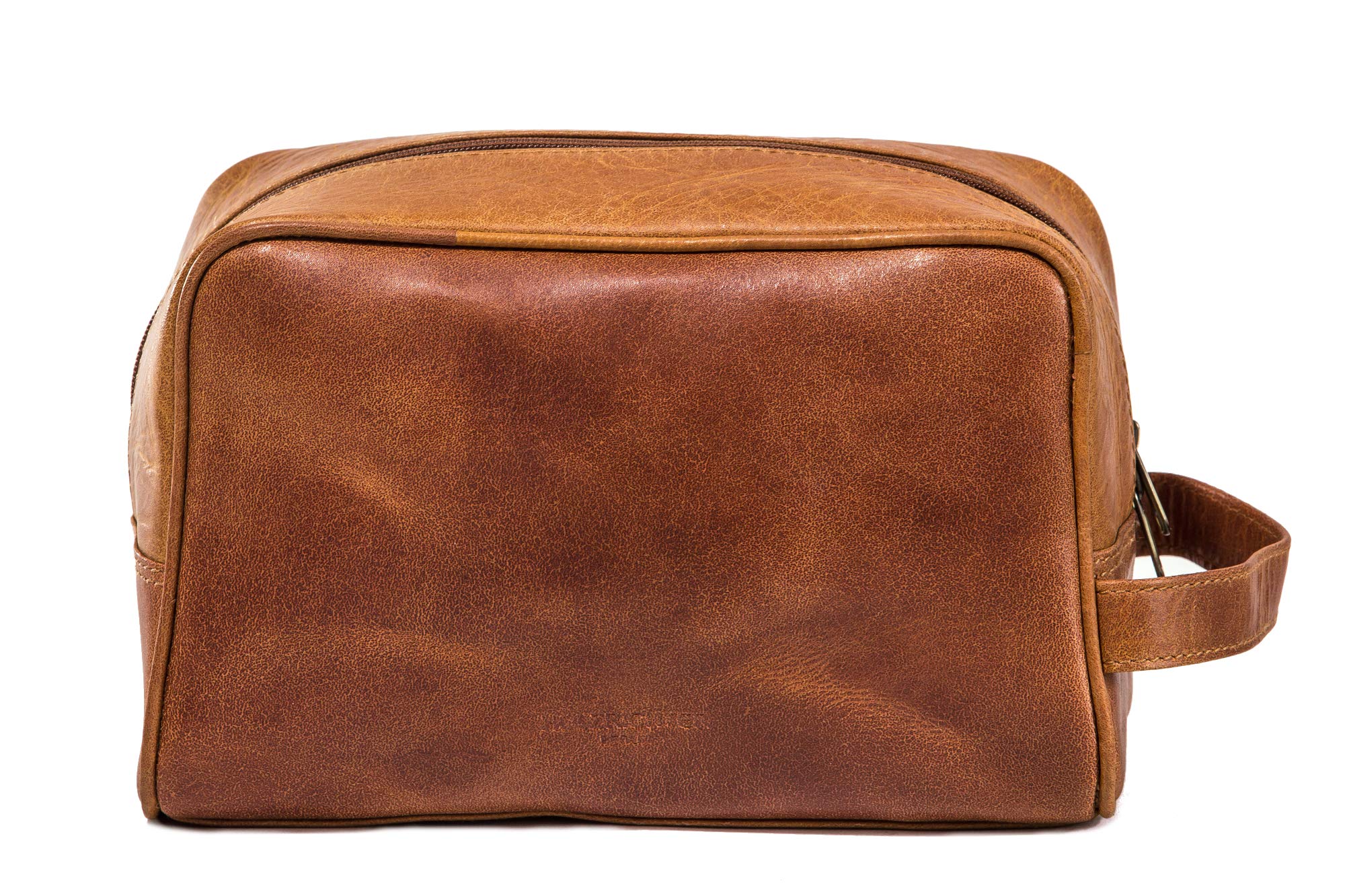 HOLZRICHTER Berlin - Kulturtasche aus Leder für Damen & Herren (No-3-1), Kulturbeutel 15x25x13cm, Echtleder Waschtasche, Camel