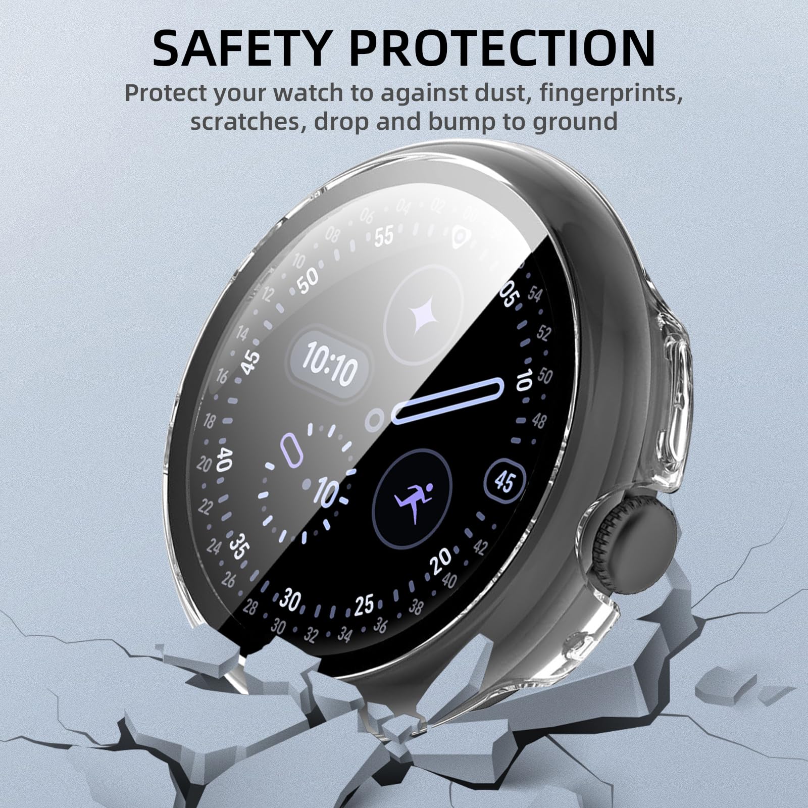 Etui kompatybilne z Google Pixel Watch 4 45 mm, twarde etui z poliwęglanu z osłoną ekranu ze szkła hartowanego, ochrona przed zarysowaniami i amortyzacją wstrząsów do Pixel Watch 4 45 mm