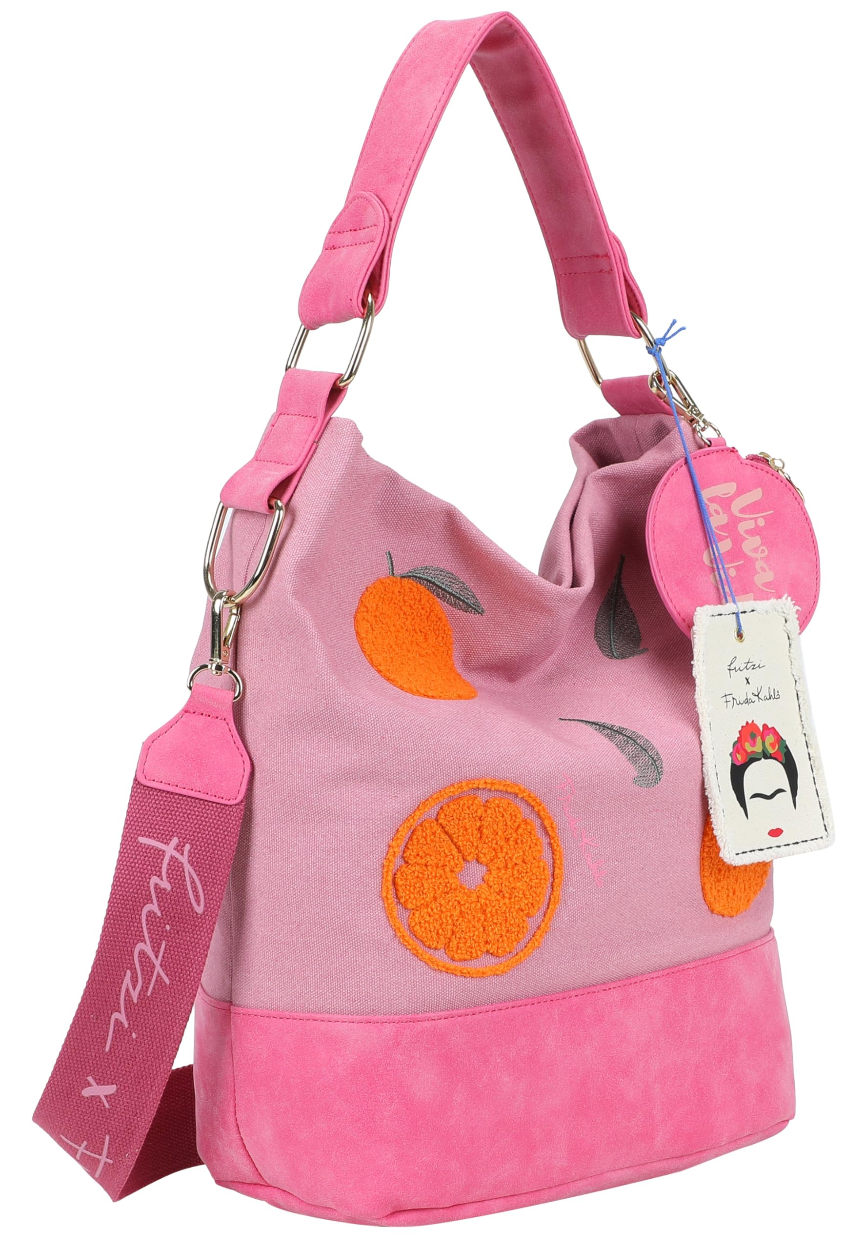 Fritzi x Frida Kahlo Izzy07 Limited Canvas Hobo Bag Damen Schultertasche Umhängetasche Handtasche Freizeit Alltag Arbeit Festival Magnetverschluss 37 x 27 x 17 cm – Türkis, Rosa, Lila, Beige, Pink