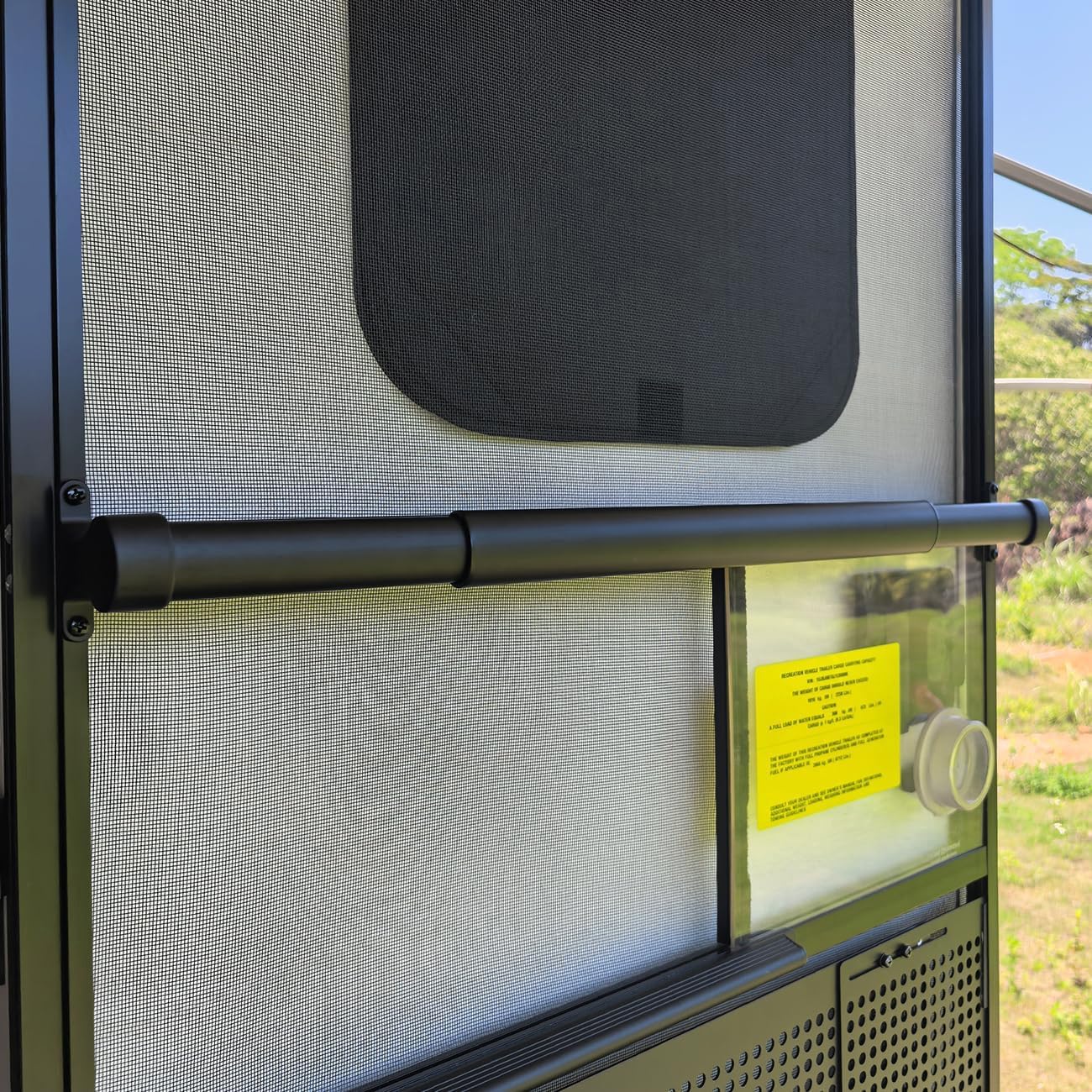 Safoner Aluminum RV Screen Door Handle Grab Bar- Adjustable Camper Screen Door Crossbar Accessories for Trailer RV Entry Support- Sturdy Push Protector for Easy Exit Assist and Pull Grip- Black