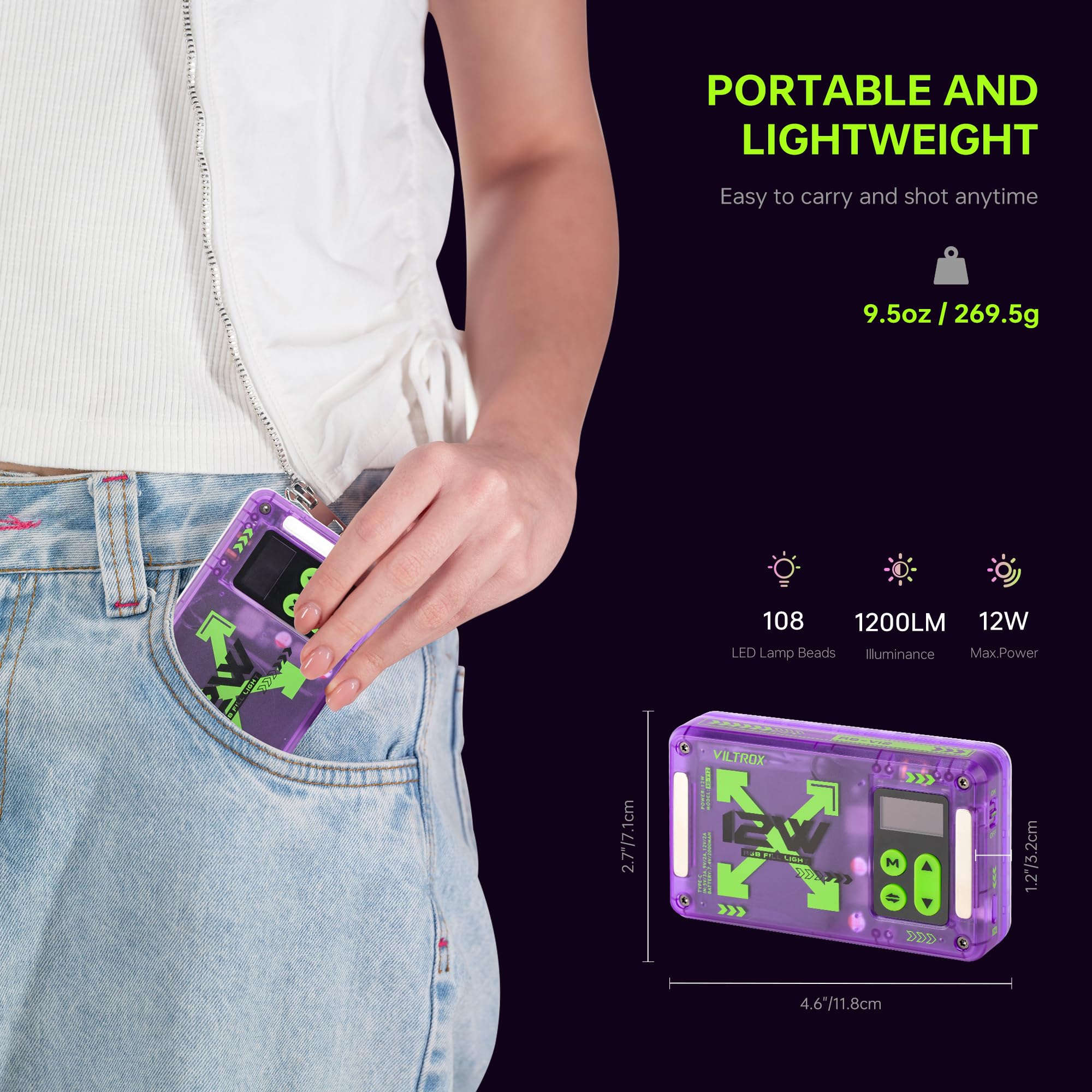 VILTROX Luz de video LED RGB magnética con control de aplicación/soportes de garra fría/CRI 97+/2500K-8500/4000 mAh/26 escenas de luz para fotografía, vlogs, iluminación selfie