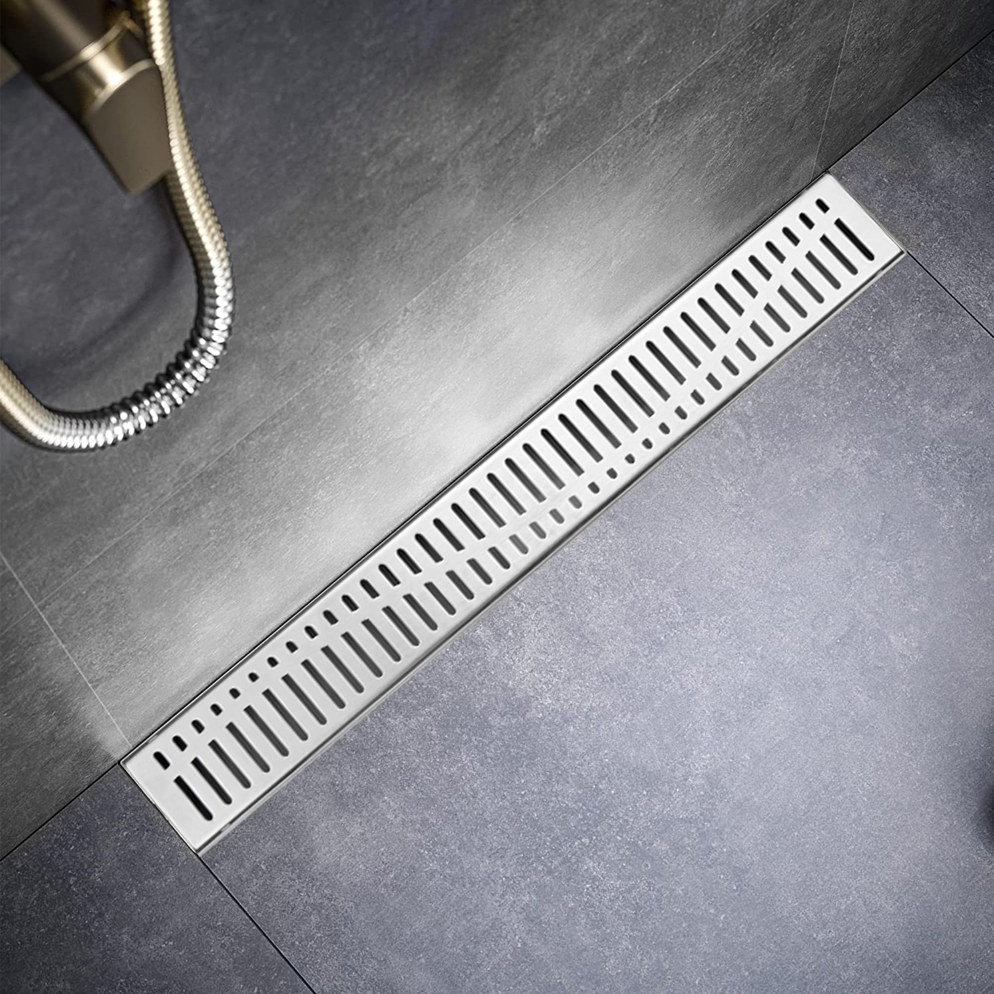 Sharp-tec 24 inch Linear Shower Drain, Brushed Rectangular Floor Drain, V-Shape Design Drain Channel, 304 Stainless Steel, cUPC Certificated for Bathroom Shower Room (Drain Base is Not Included)