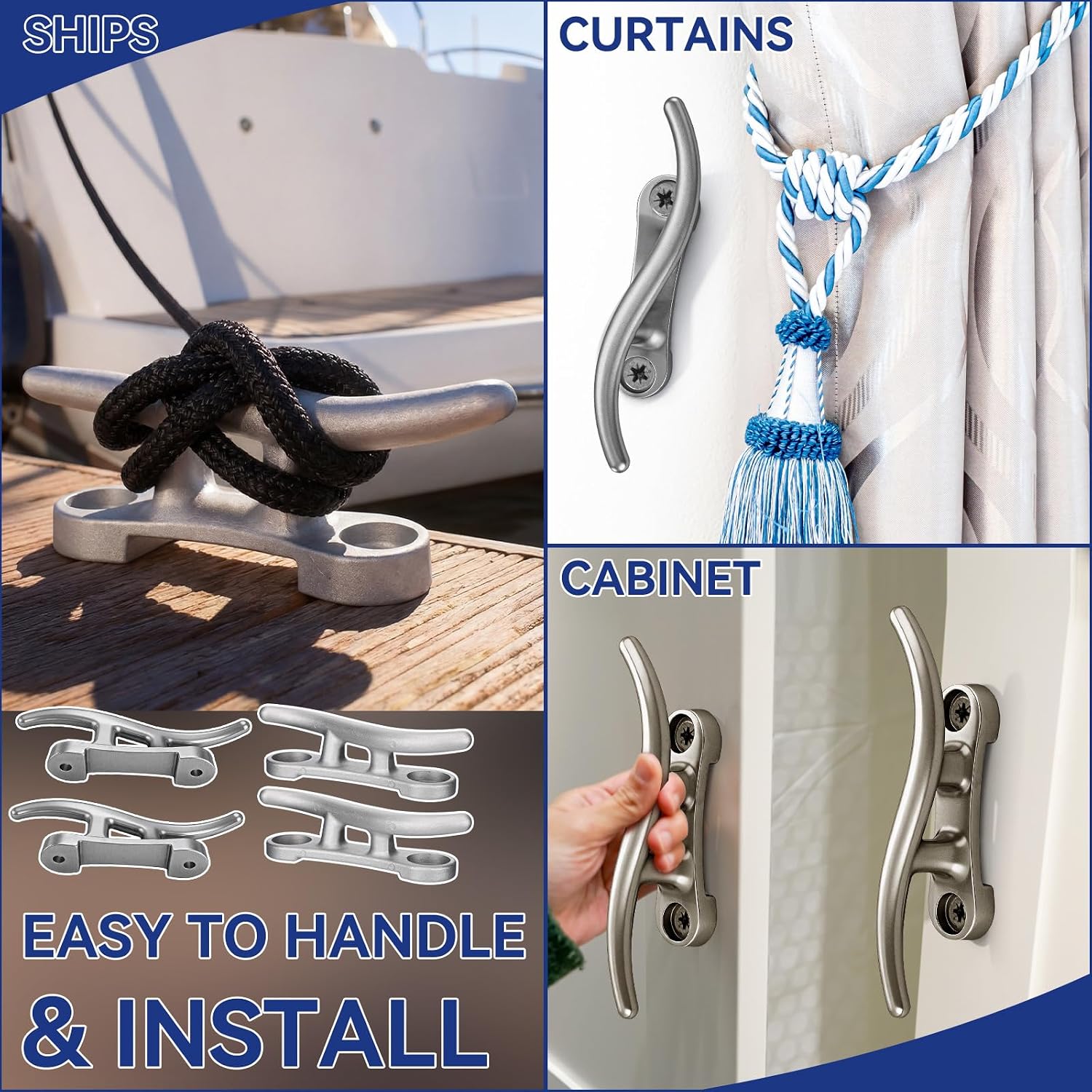 Jenaai Dock Cleats Aluminum S Boat Dock Cleats with Recessed Mounting Holes for Rope, Marine, Decks, Kayak