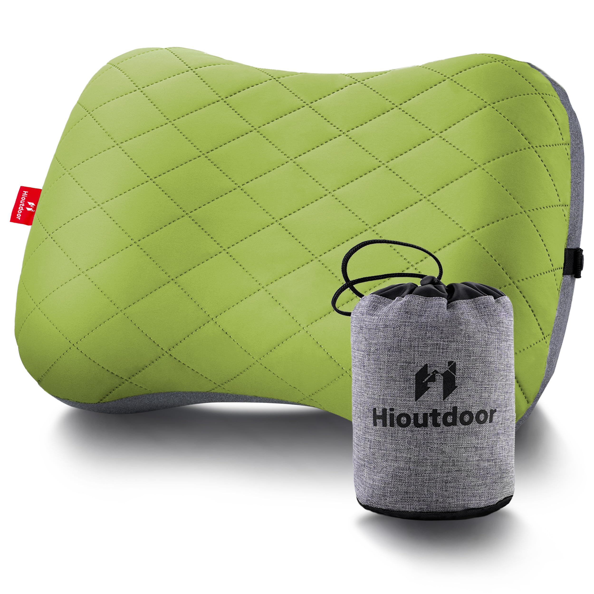 Hioutdoor Inflatable Camping Pillow with Removable Pillowcase - Air Pillow - Beach Pillow - Ergonomic Travel Pillow - For Outdoor, Travel - Comfortable - Green