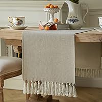 Vista 132 de ZeeMart Light Grey Table Runners 108 Inches Long, Burlap Linen Style Rustic Farmhouse Table Runner, Long Boho Dining Table Runner, 13x108 Inches