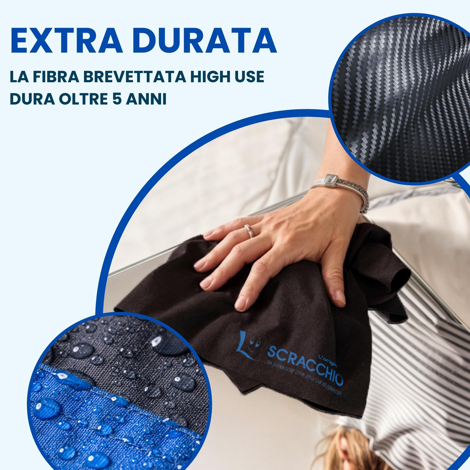 Scracchio L'Originale, il Panno Magico in Microfibra Brevettata con Durata +5 anni che pulisce Solo con Acqua. Panno multiuso, pulisci dai Vetri all'Acciaio con Zero Aloni, risultato Garantito. (2pz)