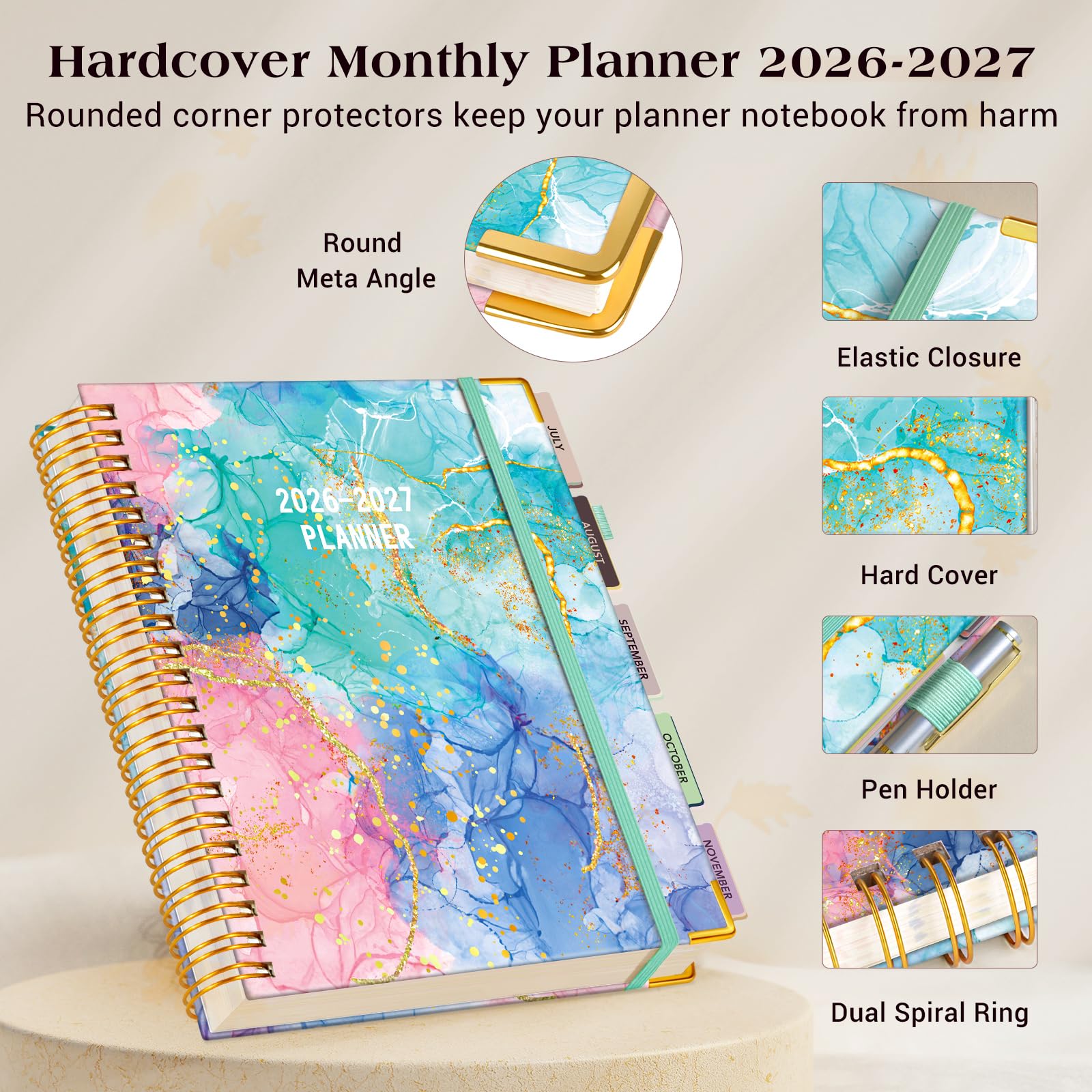 Akademischer Planer A4 18 Monate 2026-2027, Wochen- und Monatskalender Planer von Juli 2026 - Dezember 2027, Hardcover Lederbuch mit Registerkarten, Tagesplaner für College, Schule, Lehrer, Schüler