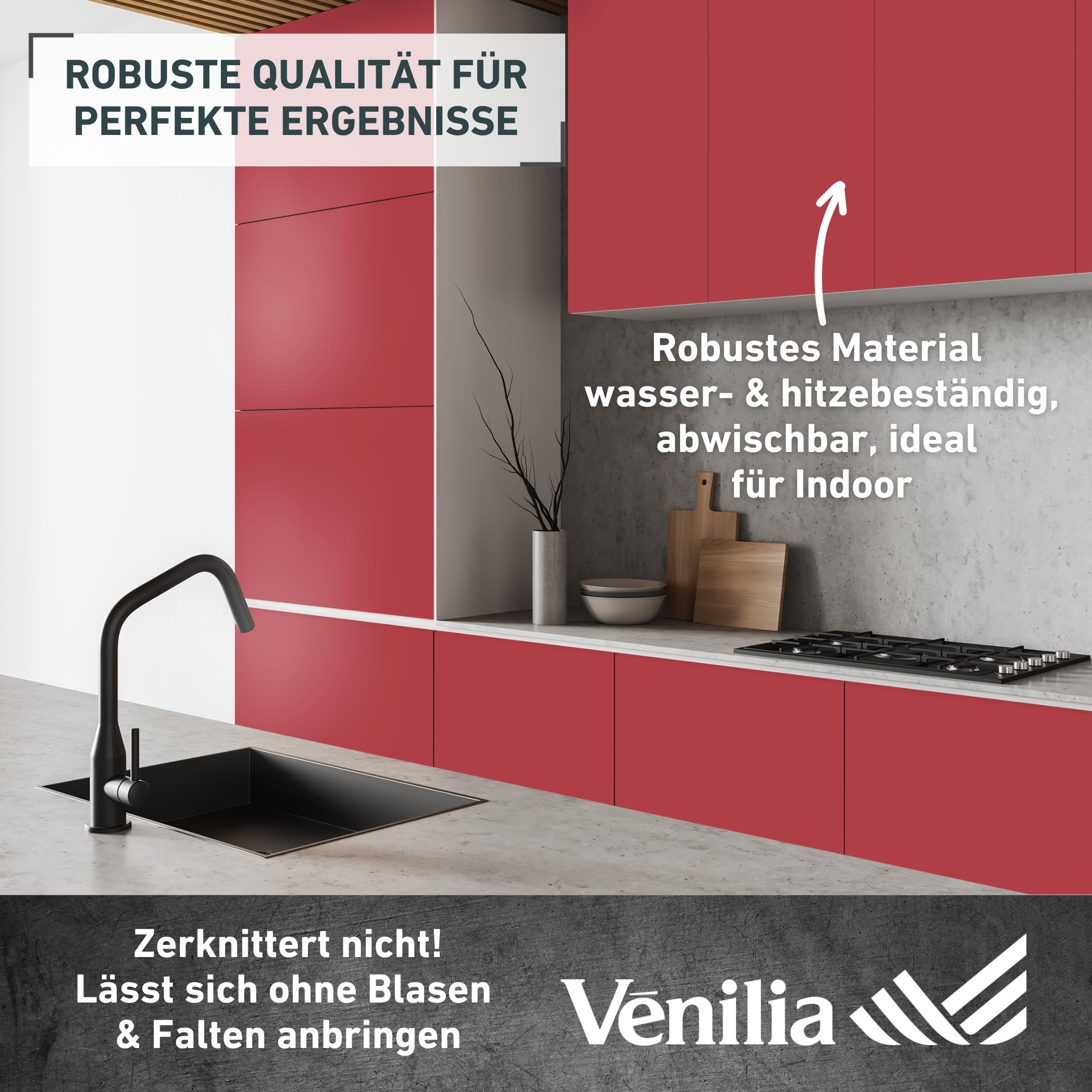 Venilia Klebefolie Uni Matt Rot Dekofolie Möbelfolie Tapeten selbstklebende Folie – Bild 3