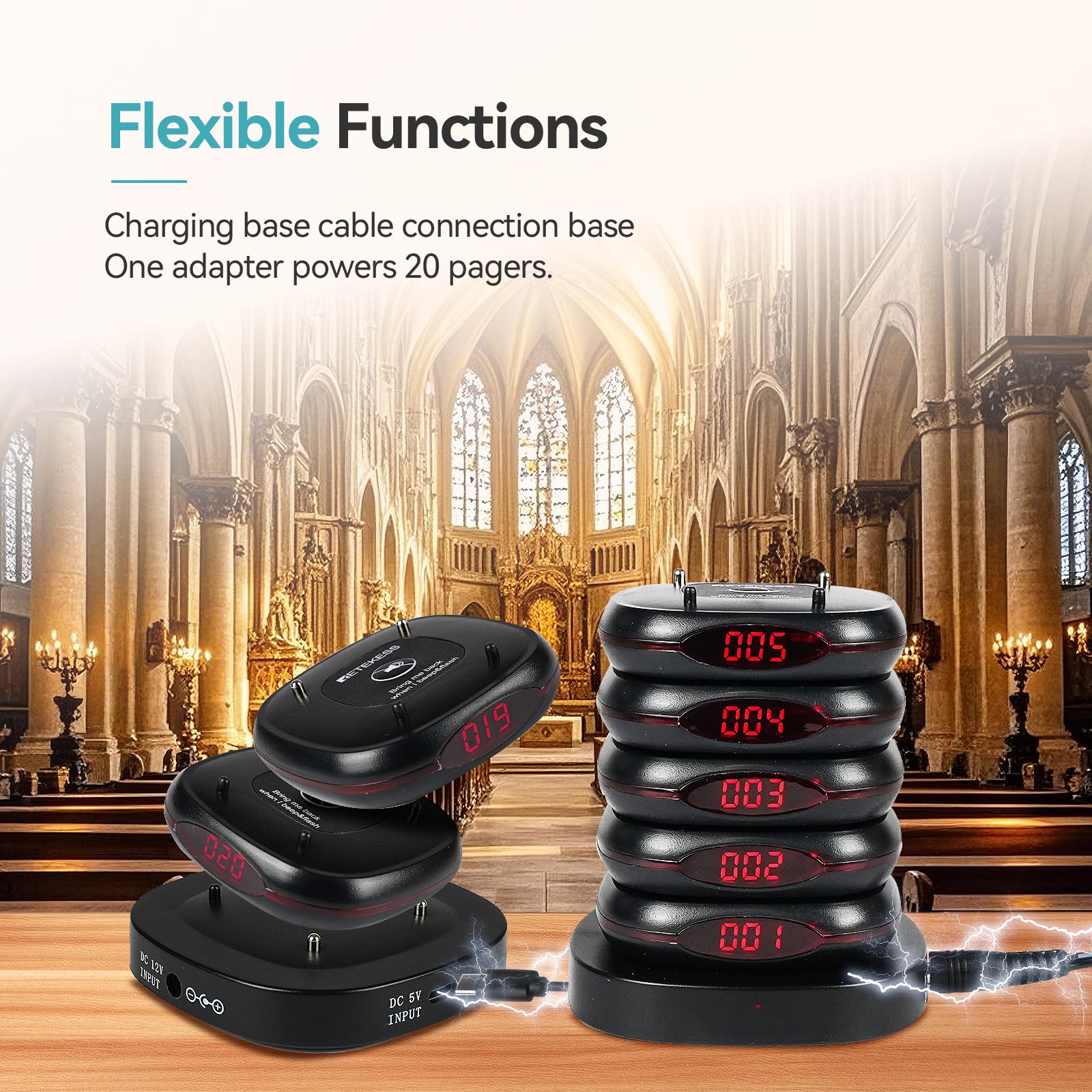 Retekess TD161 Cercapersone per Ristorante, 500M Pager Wireless, Tastiera Rimovibile, Facile da Configurare, 300 mAh 20H, Cercapersone Cliente per Zoo, Logistica, Pub (20 cercapersone)