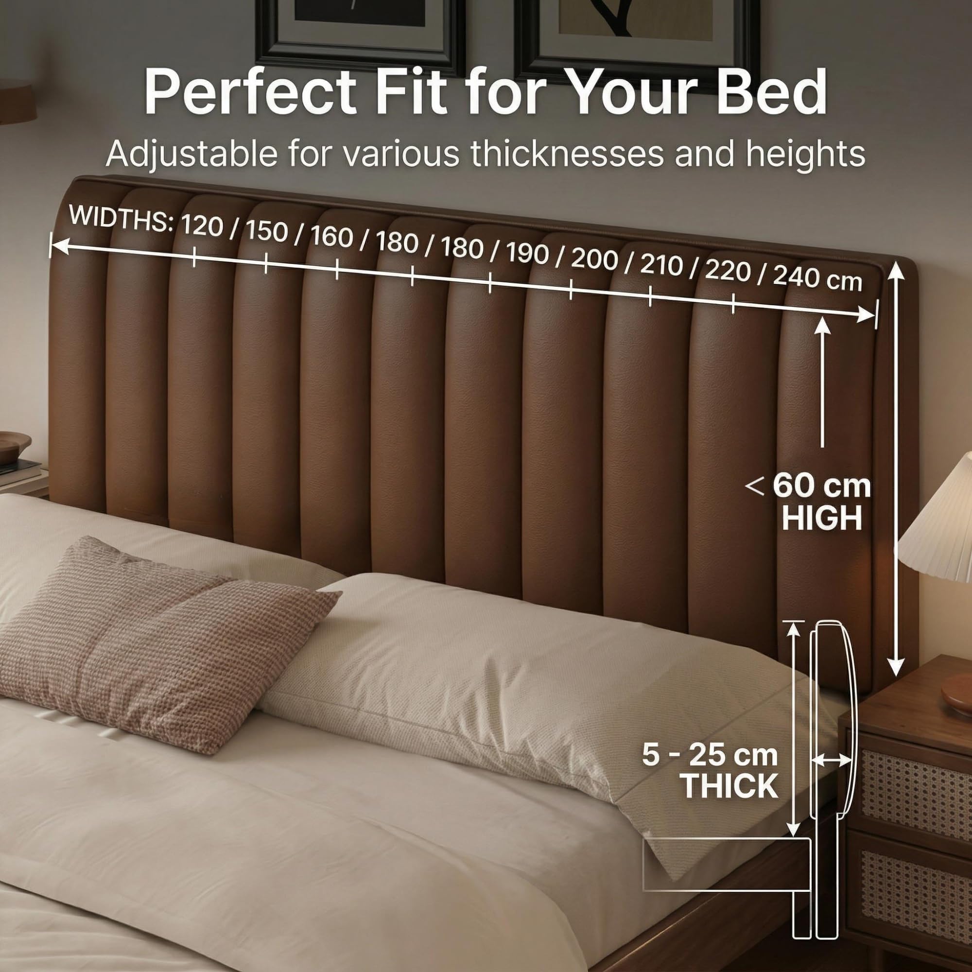 Copri Testata Letto 360° Copertura Completa, Spessore Impermeabile Copritestiera, Pelle Sintetica, Morbido Coprispalliera per Matrimoniale, Singolo, Queen, King(Black,160cm)