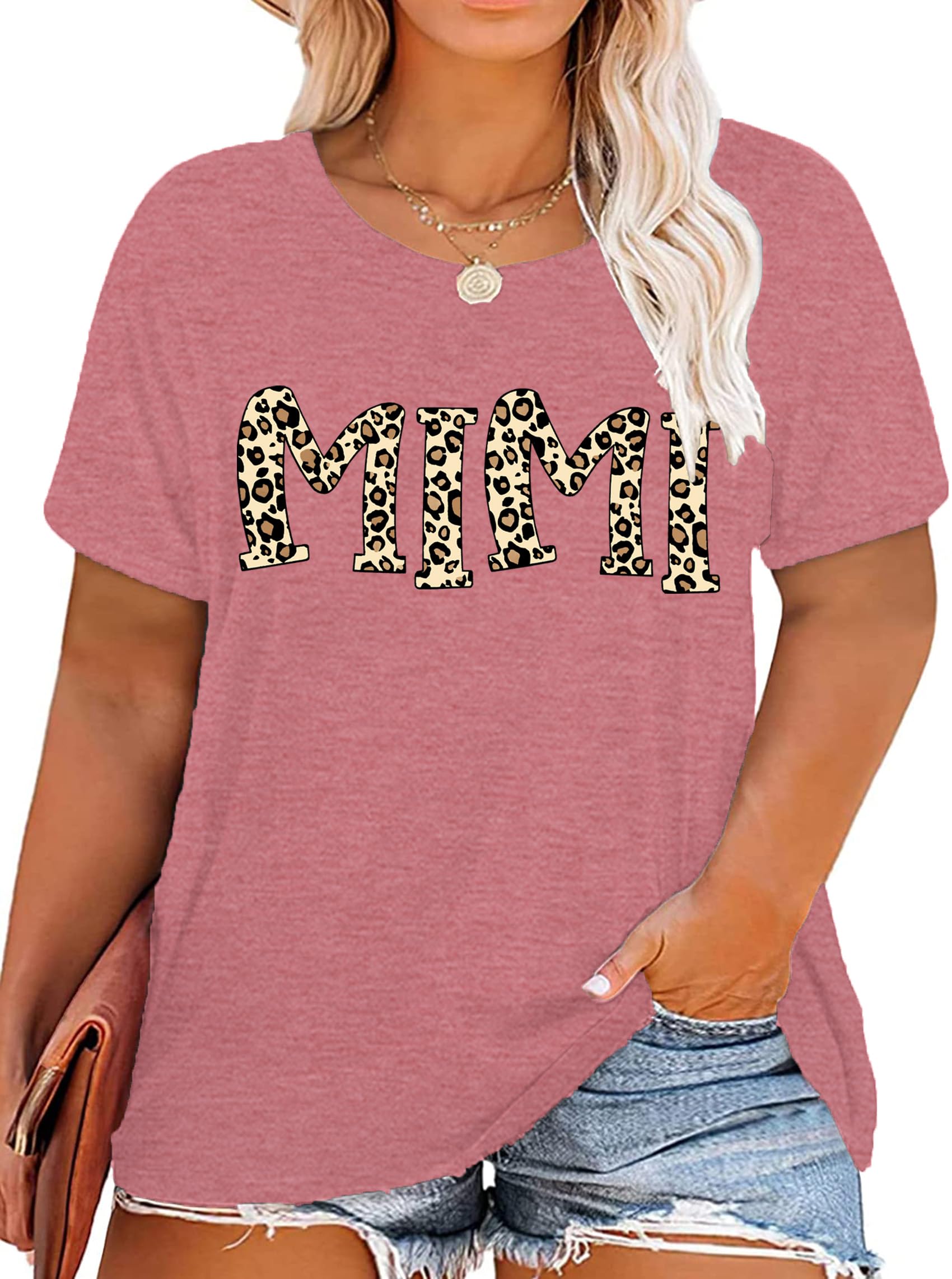 Plus Size Mimi Shirt for Women Leopard Print Mimi Tees Grandma T Shirt Funny Short Sleeve Tops