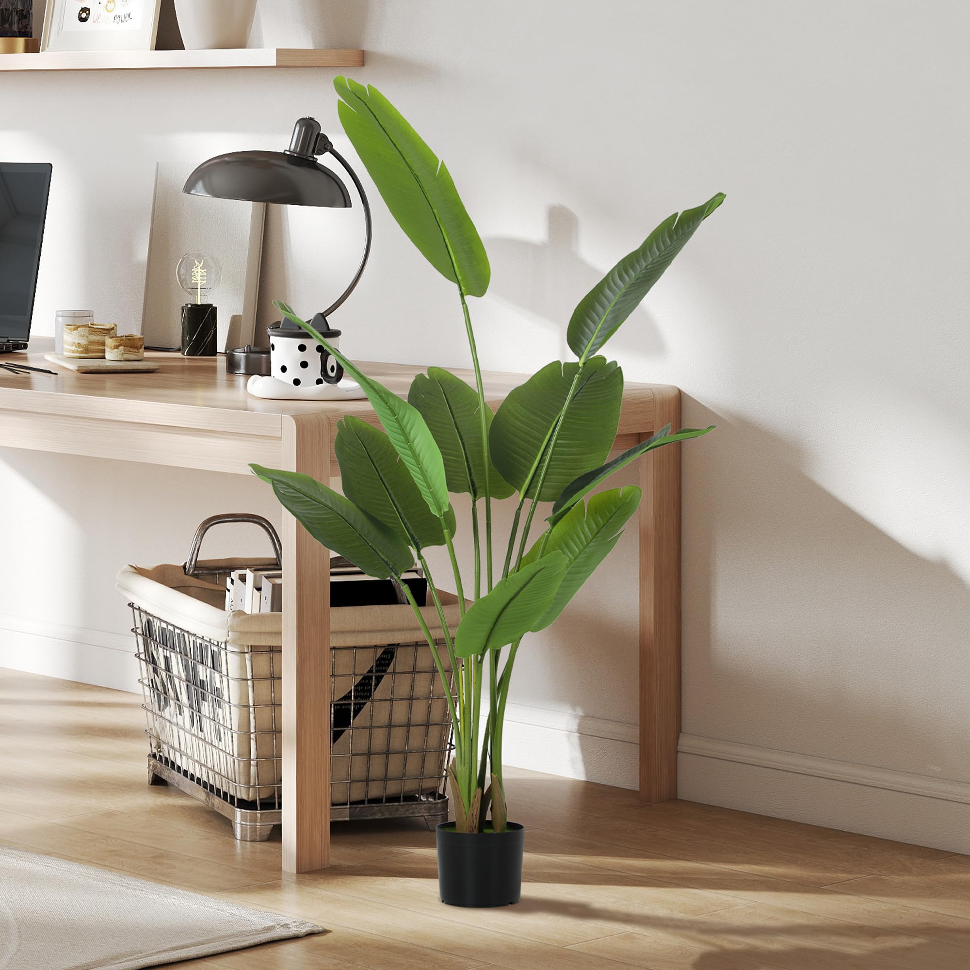 HOMCOM Pianta Artificiale da 160 cm a 10 Foglie in PEVA con Vaso da Ø16.5x13.5 cm, Pianta Verde Finta in Plastica