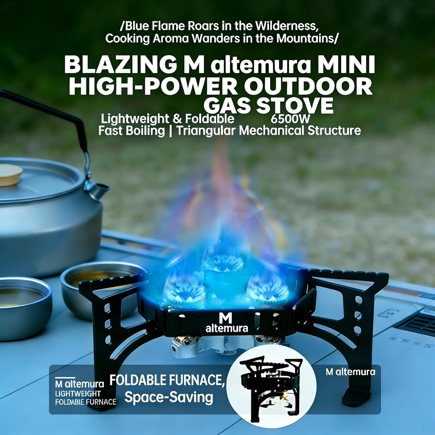 Altemura Triple Burner Camping Stove, 6800W High Power, Foldable Portable Backpacking Stove with Gas Adapter and EVA Carry Case