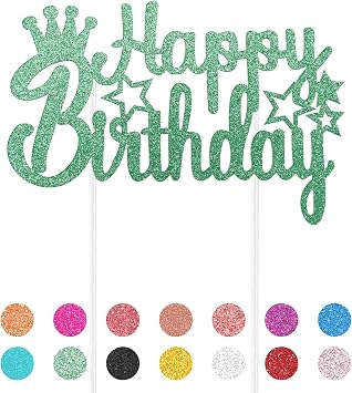 Green Glitter Cake Topper, 1 PCS - Birthday Decoration for Children Adults Women Men
