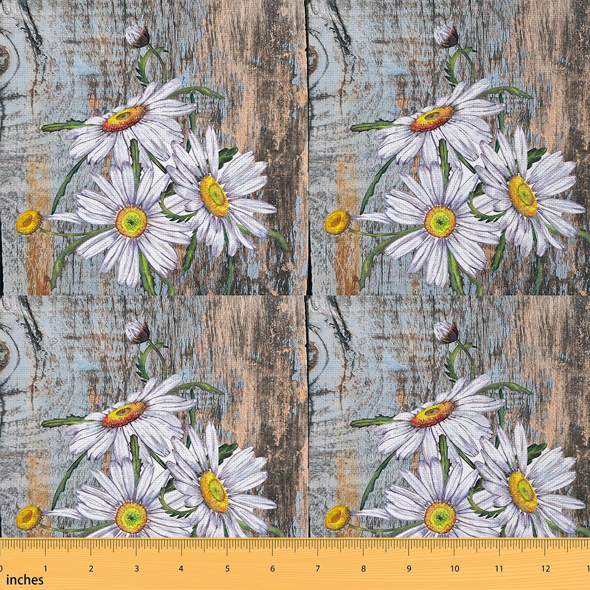 Daisy Fabric by The Yard for Kids Botanical Floral Printed Waterproof Outdoor Fabric Natural Theme Upholstery Fabric for Chairs Bedroom Wood Grain Yellow White Outdoor Fabric 1 Yard (L92*W150cm)