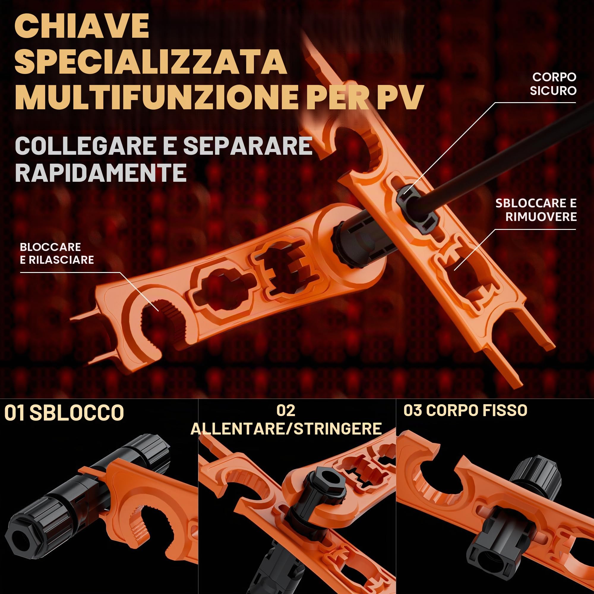 PEBA Kit di crimpatura solare per cavi 1,5-2,5/4/6 mm², con 12 paia di connettori solari, spellafili solari e 1 paio di chiavi per connettori solari, set di attrezzi a cricchetto