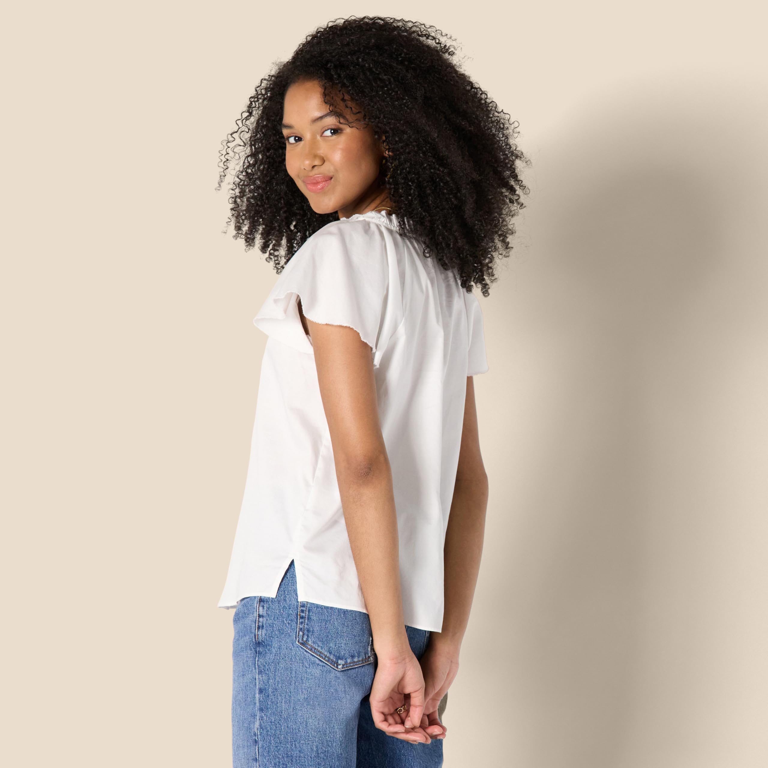Amazon Essentials Donna Blusa a Maniche Lunghe con Collo Arricciato in Raso di Cotone vestibilità Comoda (Gonna Venduta Separatamente)