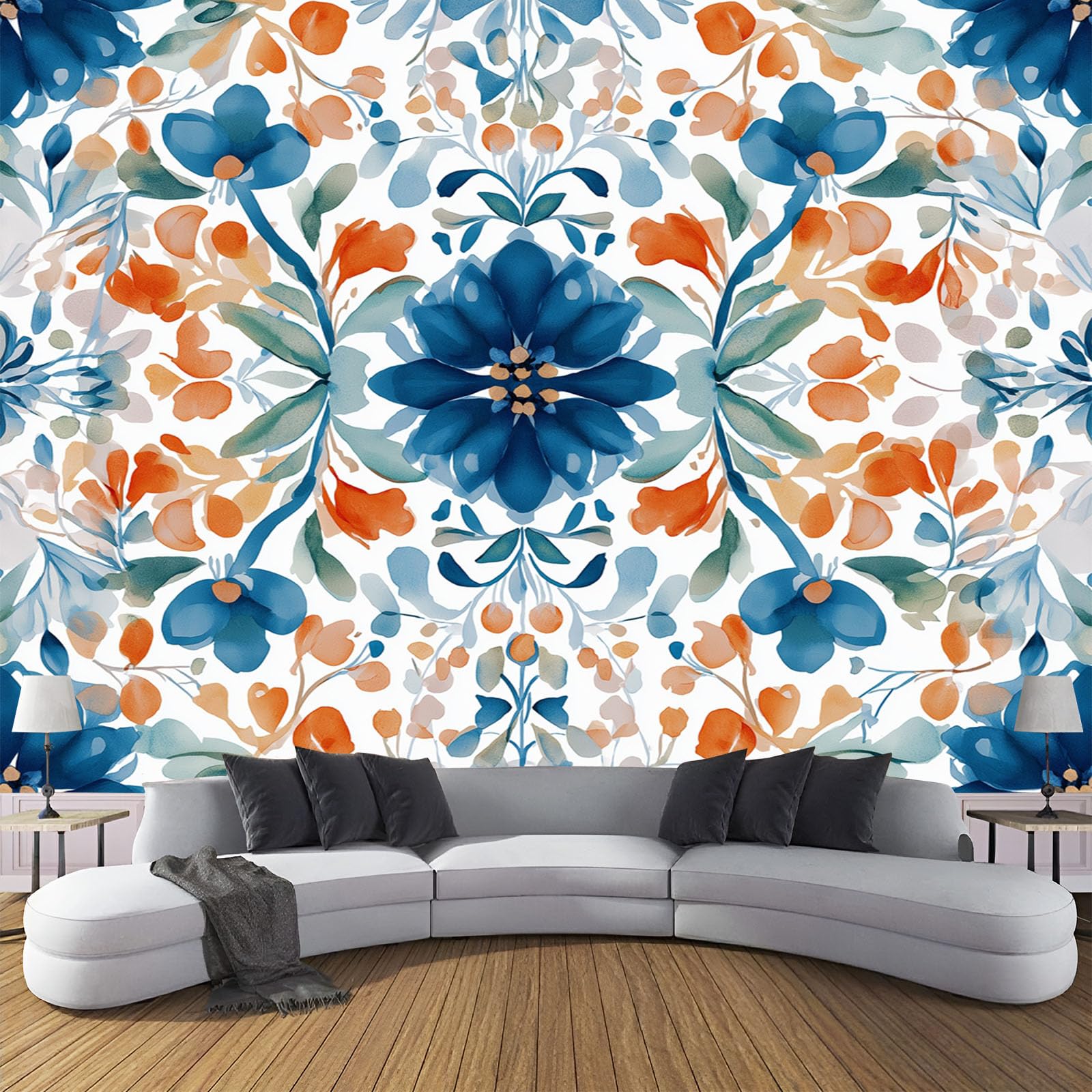 Papier peint panoramique bleu orange 350x256cm pour salon