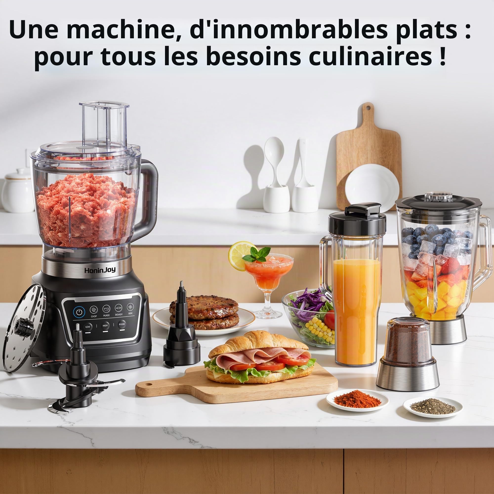 Cuisine Multifonctions 10-En-1, Hachoir De 2l Pour La PréParation De PâTe Le Tranchage Et Le RâPage Mixeur 1300W Avec Bol En Verre De 1,5l Pour Smoothies Lavable Au Lave-Vaisselle