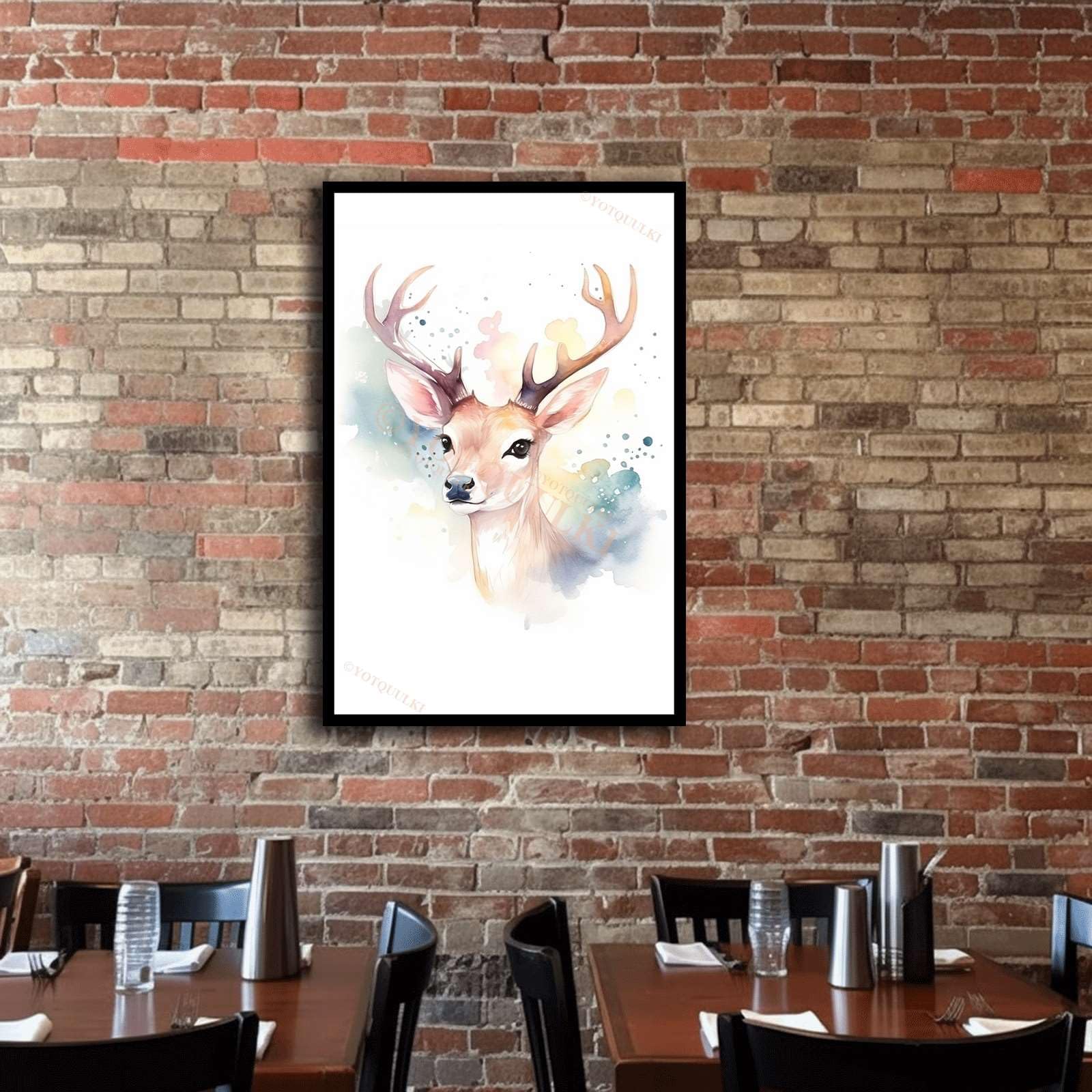 Amazon.co.jp: YOTQUULKI キャンバスプリントポスター 鹿 水彩プリント