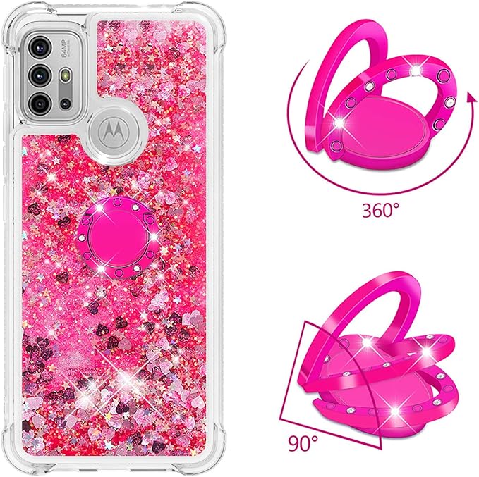 Capa para Moto G30, capa para Moto G10, UZER à prova de choque, brilhante,  areia movediça líquida, glitter brilhante, capa protetora de TPU com  suporte de anel de rotação de 360 graus