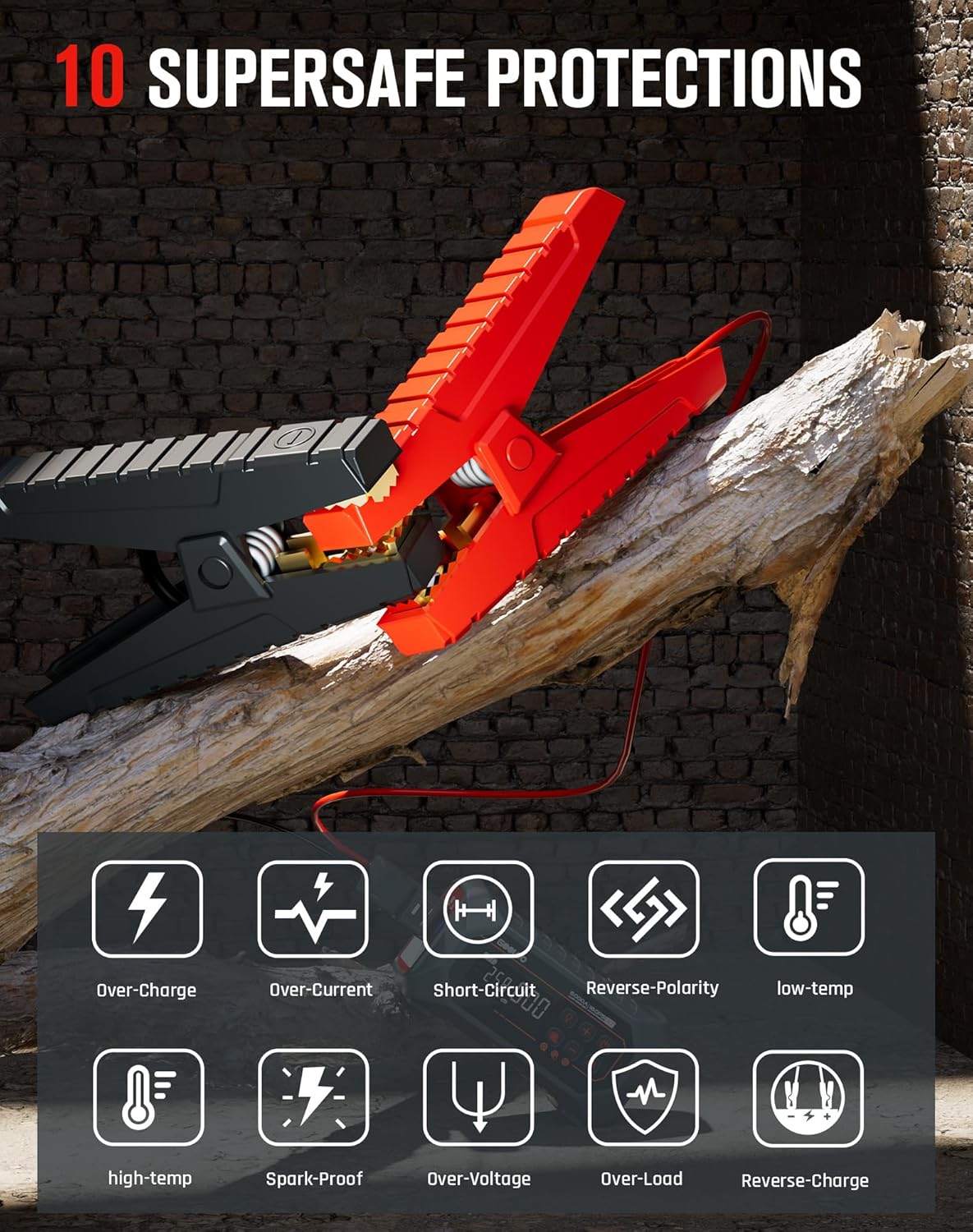 GOOLOO A7 Jump Starter with Air Compressor, 6000A &160PSI 12V Car Battery Jumper Starter Portable Booster Pack, 12-in-1 Jump Box (All Gas & 10L Disel) with Tire Inflator & Air Pump(Inflate& Deflate) - Image 8