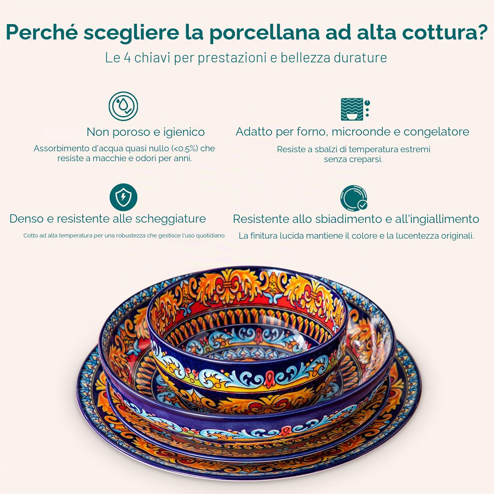 Servizio di Piatti per 6 Persone in Ceramica, vancasso KRVI 24 Pezzi Set di Porcellana Moderna, Servizio da Tavola Stile Bohémien, Set Piatti e Ciotole, Servizio Combinato Colorato