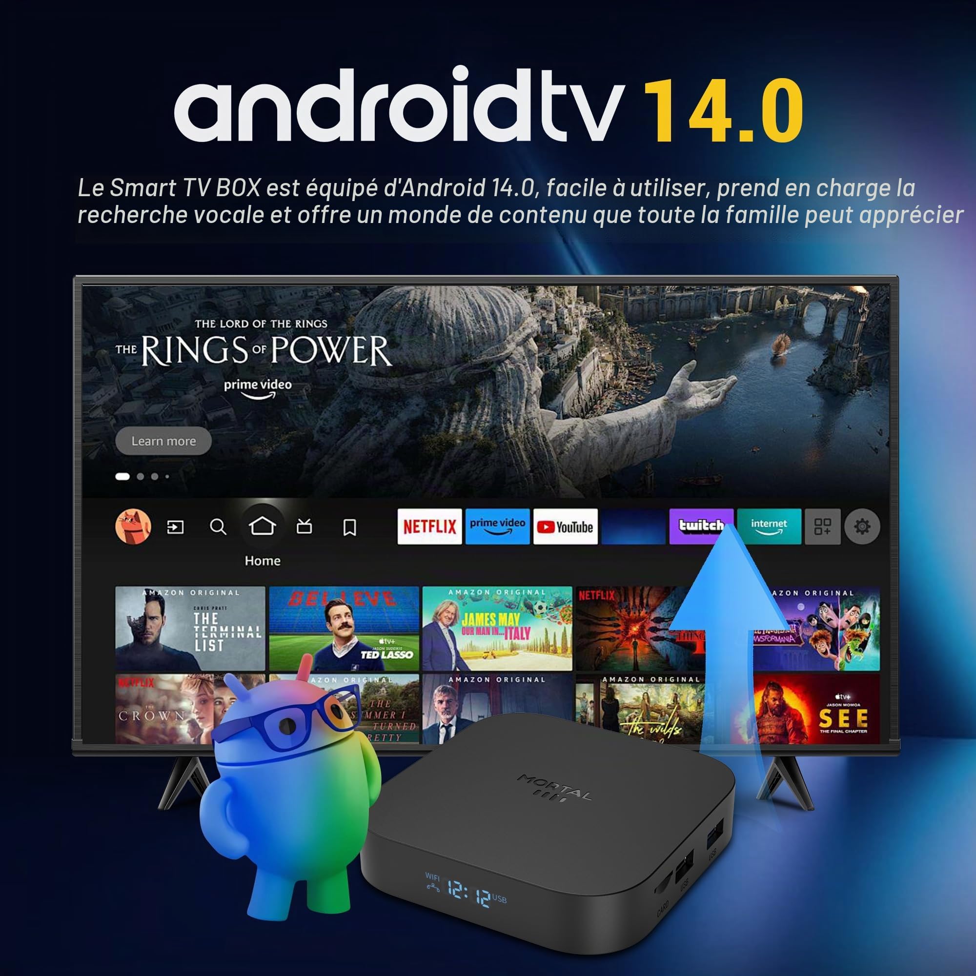 Boitier Android 14.0 TV Box 2G RAM 16G ROM RK3518 Quad Core Cortex A53 | Smart TV BOX Mali-450 MP2 GPU Support 10/100M Ethernet 2.4G /5.8G Dual-Band WiFi BT 5.4 HD 8K Android Box