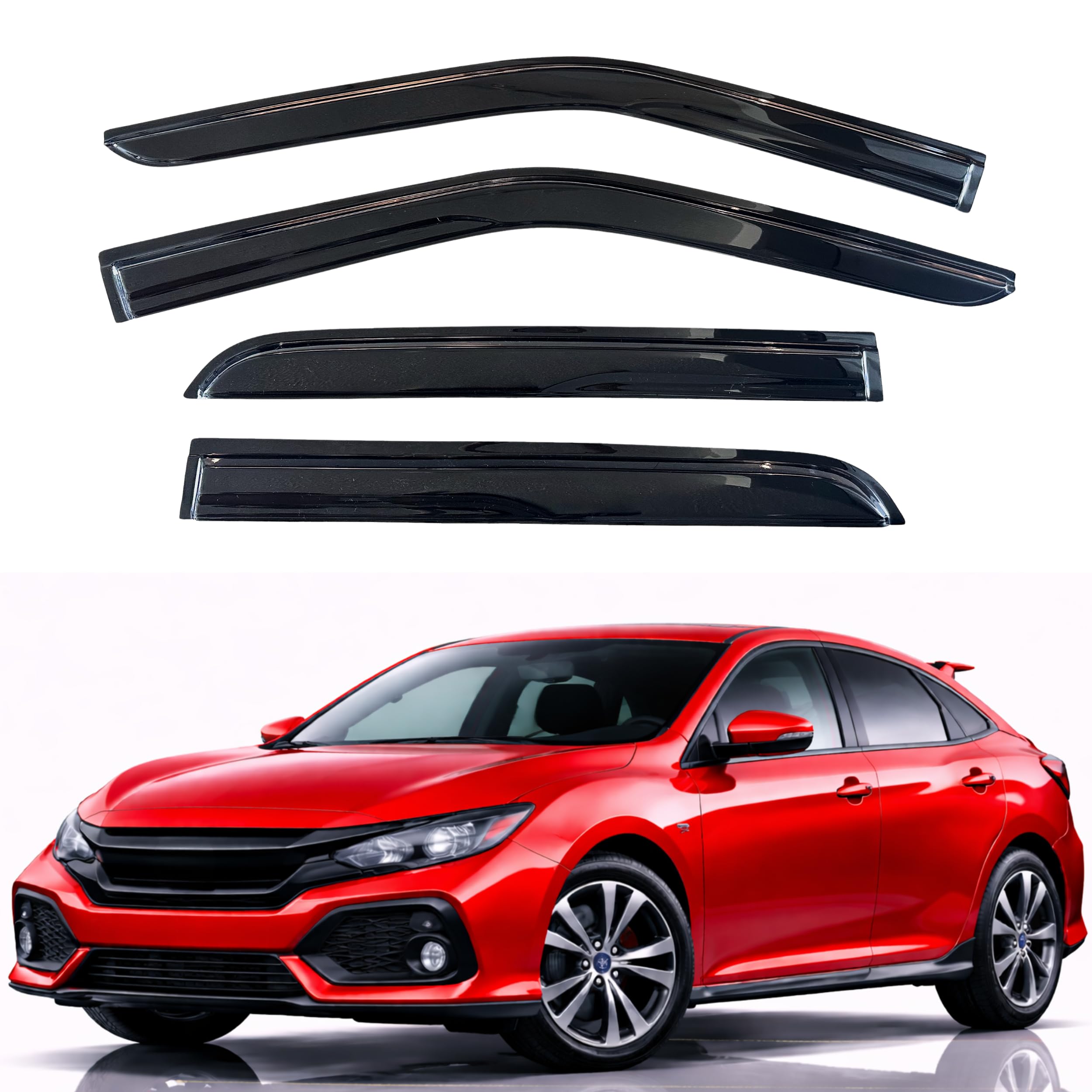 KPY Rain Guards Fit for 2016-2021 Honda Civic Hatchback, Out-Channel Window Visors Vent Wind Deflectors 4PC, Car Accessories for 16-21 Civic (Hatchback Only)