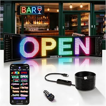 Multifunctional Bright 1PCS Programmable LED Car Sign for Windshield - 15x4in [ App Control ] Flexible LED Matrix Window Display - Custom Text Scrolling Message Board for Rideshare Delivery
