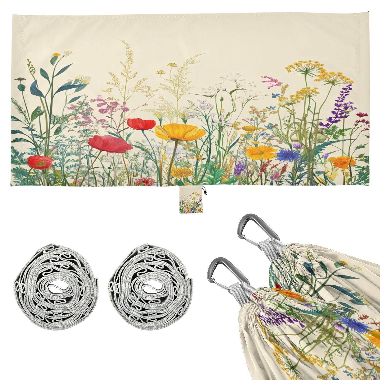 Haskirky Wildflowers Camping Hammock, Single Portable Hammocks with Tree Straps & Attached Carry Bag, 330Lbs Capacity Perfect for Outside Indoor Hiking Beach Backpack Travel