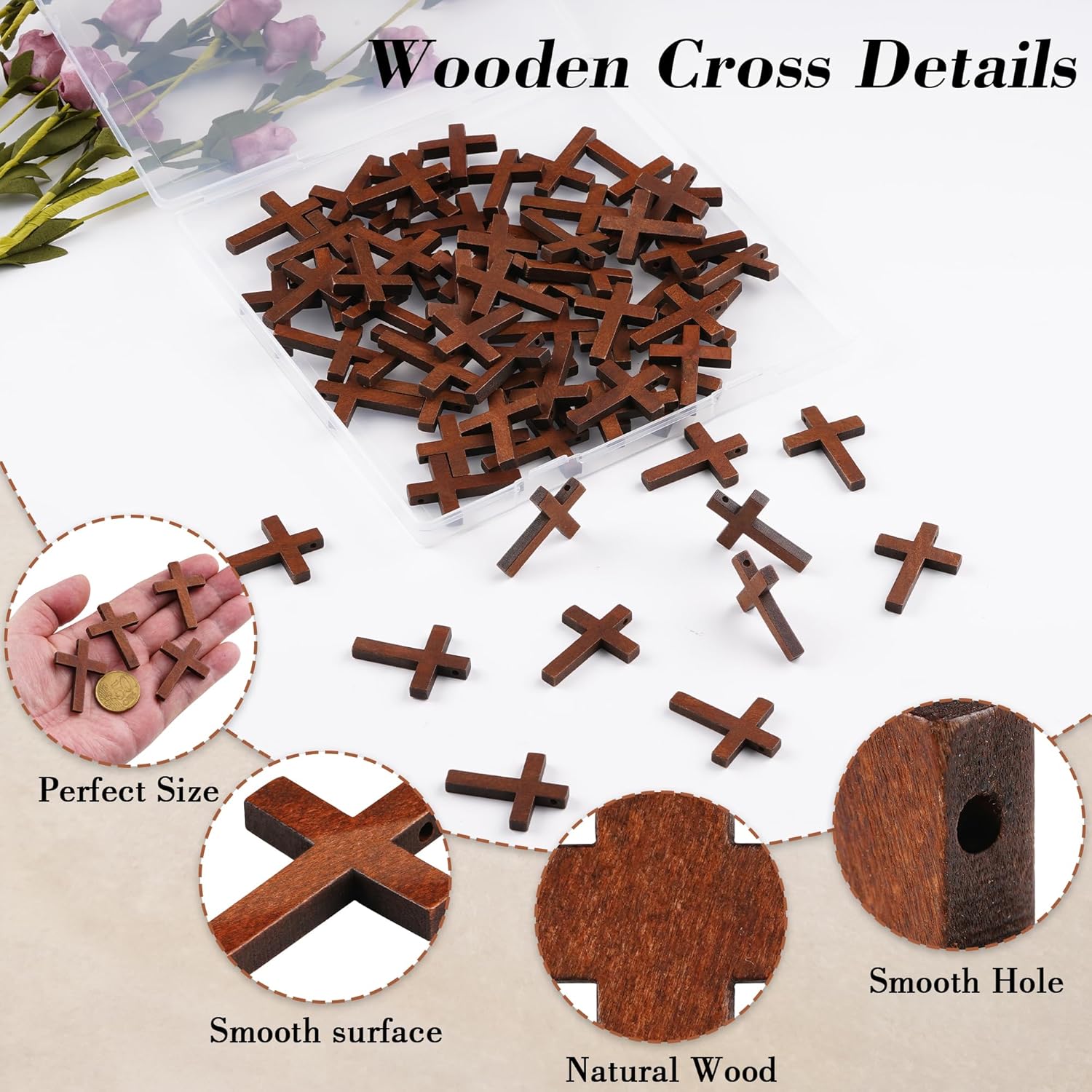 210Pcak Wooden Pocket Cross Charms Small Wooden Cross Religious Christia Gifts DIY Handmade Decorative Crafts Gifts for Valentine's Day Boyfriend Keychain Party Favors Easter Eggs Fillers