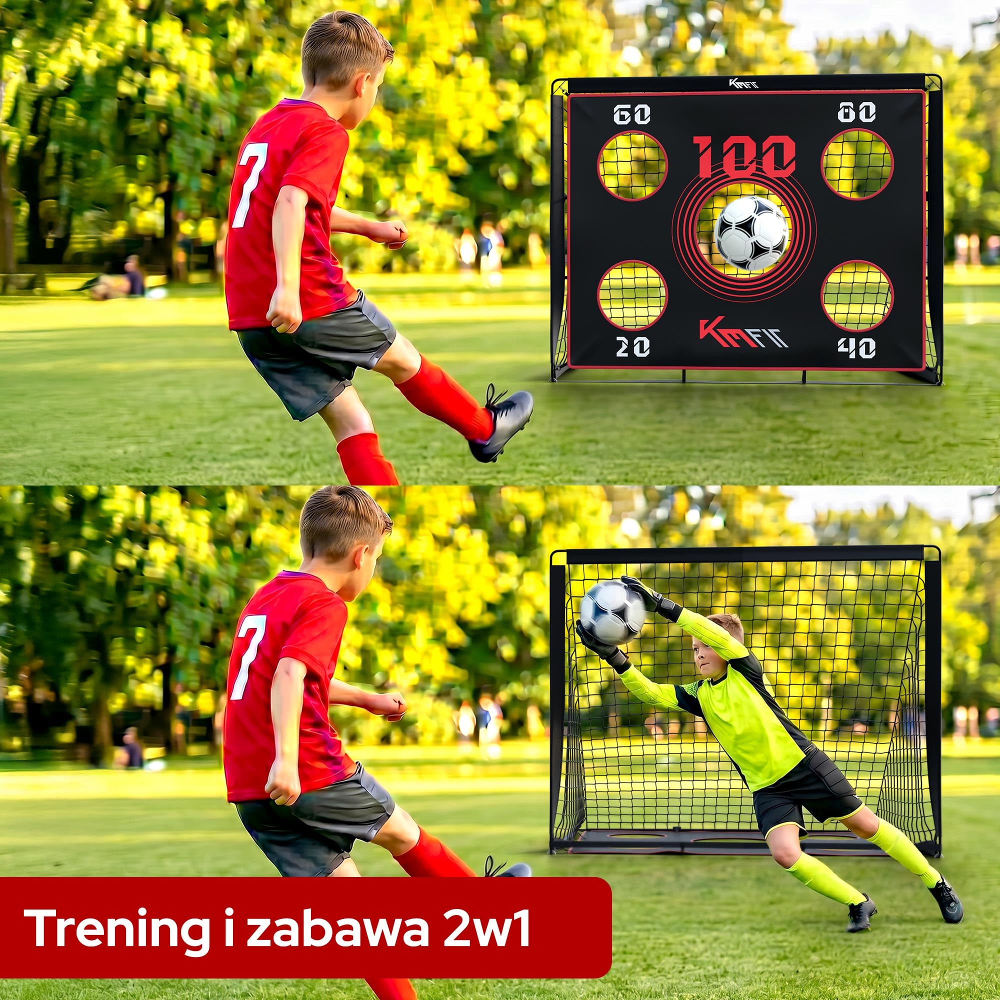 KM-Fit Bramka Piłkarska 2w1 150 x 120 cm z Matą Treningową | Bramka do Treningu Strzałów dla Dzieci i Dorosłych | Do Ogrodu