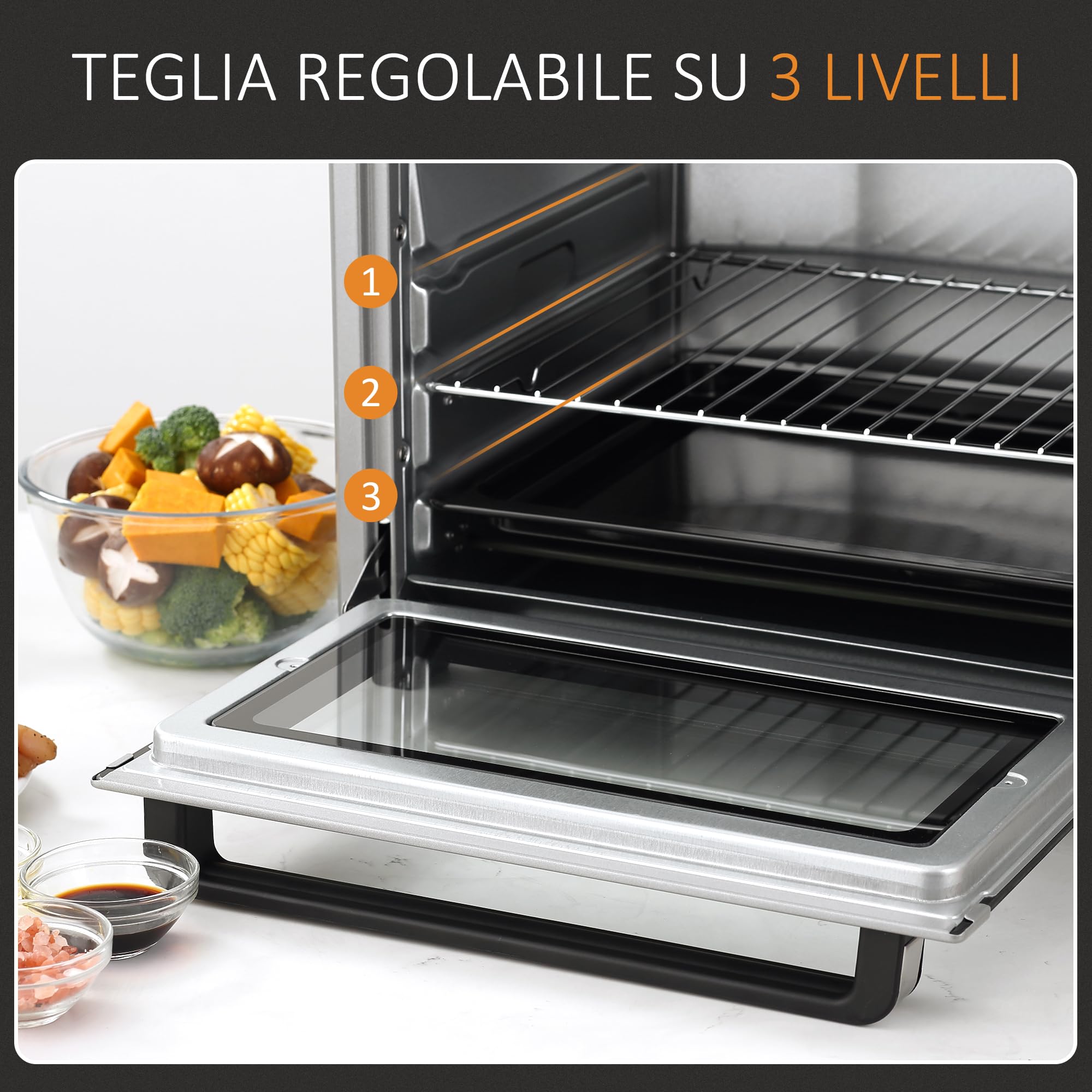 HOMCOM Fornetto Elettrico 32L 1600W con Timer, 52.2x38.1x33.5cm, Argento