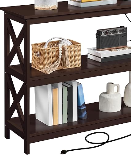 Miniatura 7 de Yaheetech Soporte de TV con toma de corriente, centro de entretenimiento para TV de hasta 45 pulgadas, mesa consola multimedia de 3 niveles con