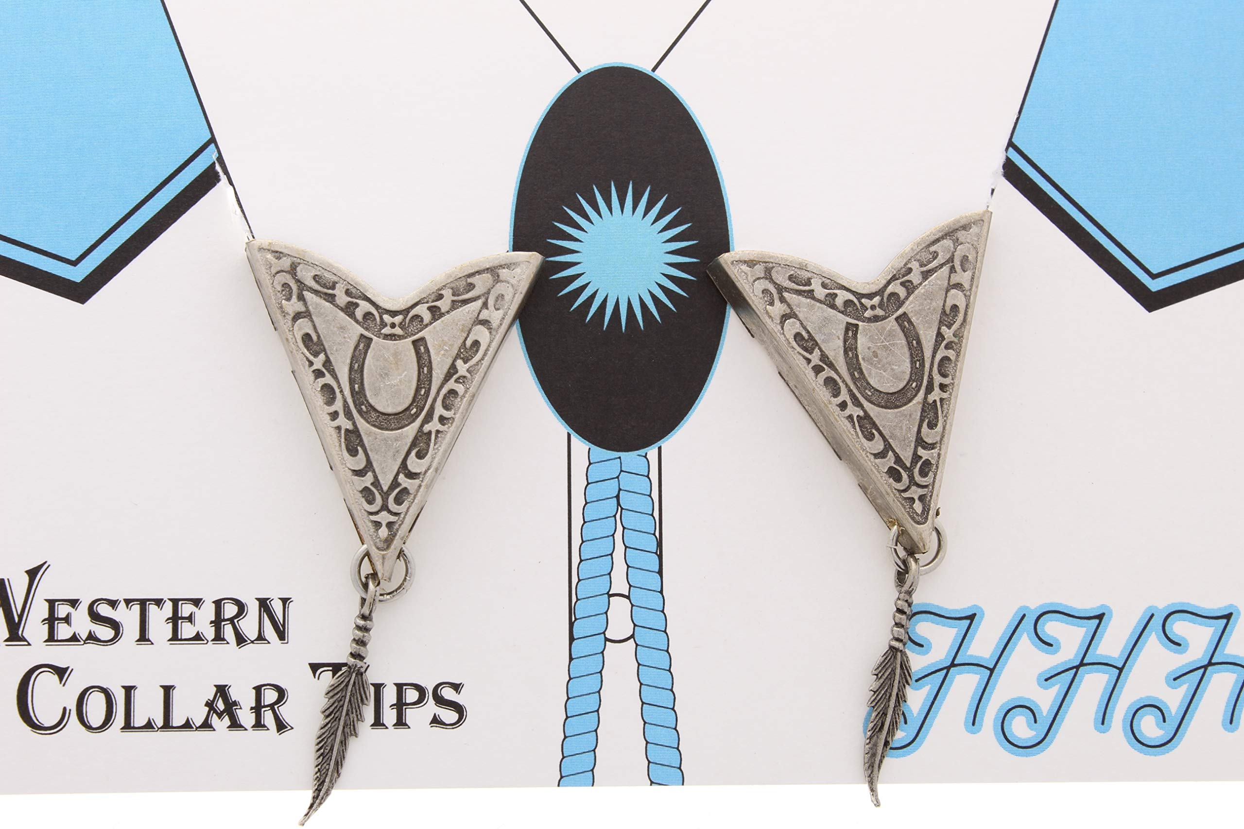 HHH Designs Horse Shoe Collar Tips - Western Collar Tip - Silver Finish - Dress Shirt Collar Stays - Collar Stays for Men & Women