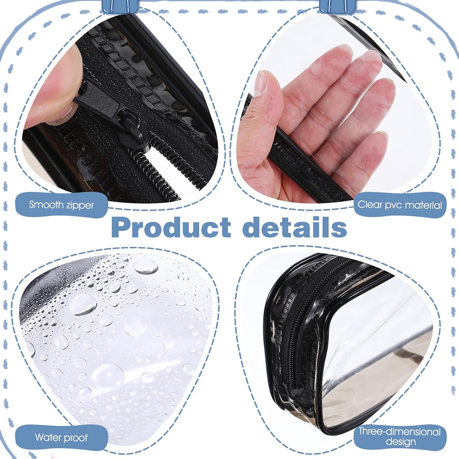 30 Pcs Clear Pencil Pouch Bulk Clear Pencil Case Bag 7.87x 1.38 Inch PVC Waterproof Travel Toiletry Makeup Zipper Pouches for Office Stationery Travel Storage(Black, White)