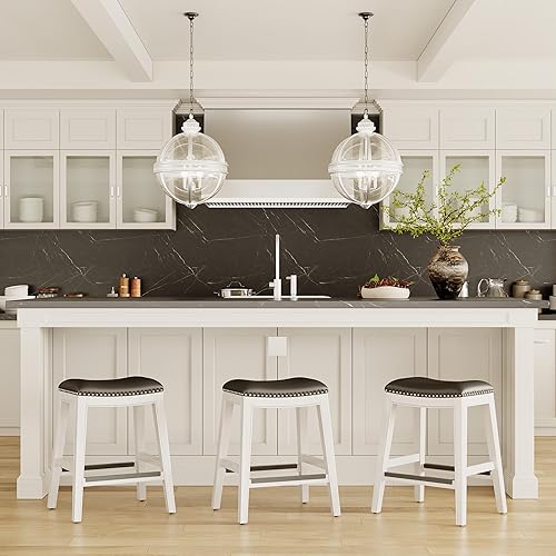 Miniatura 26 de DTY Indoor Living Durango - Taburete de cuero regenerado, taburete de mostrador de 24 pulgadas, acabado espresso, asiento de cuero negro Acabado