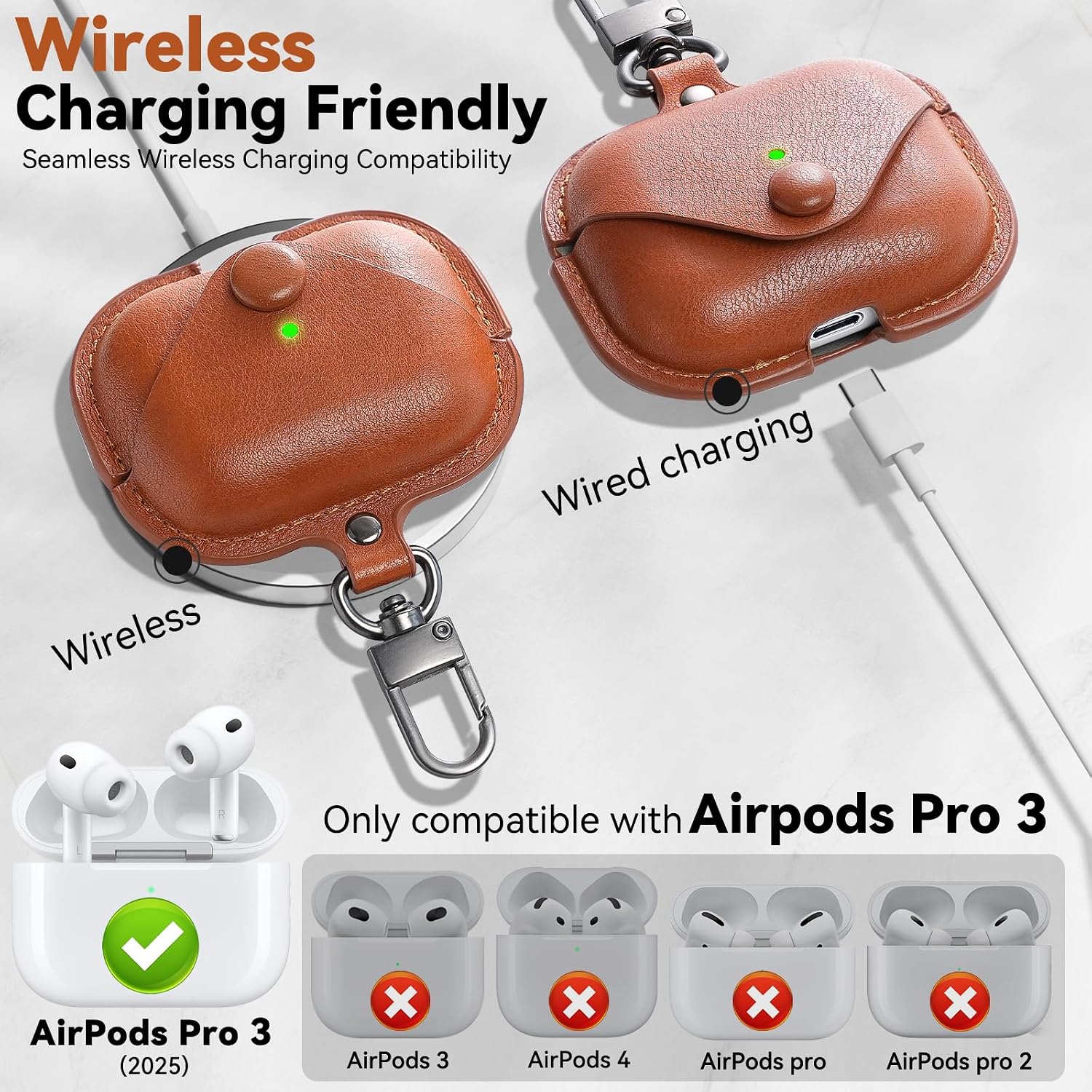 for Airpod Pro 3 Case Leather, TNSNK Soft & Comfort Leather Case Cover with Keychain & Cleaner Kit for Apple Airpods Pro 3rd Generation 2025, Drop Protective Headphone Cover for Men Women