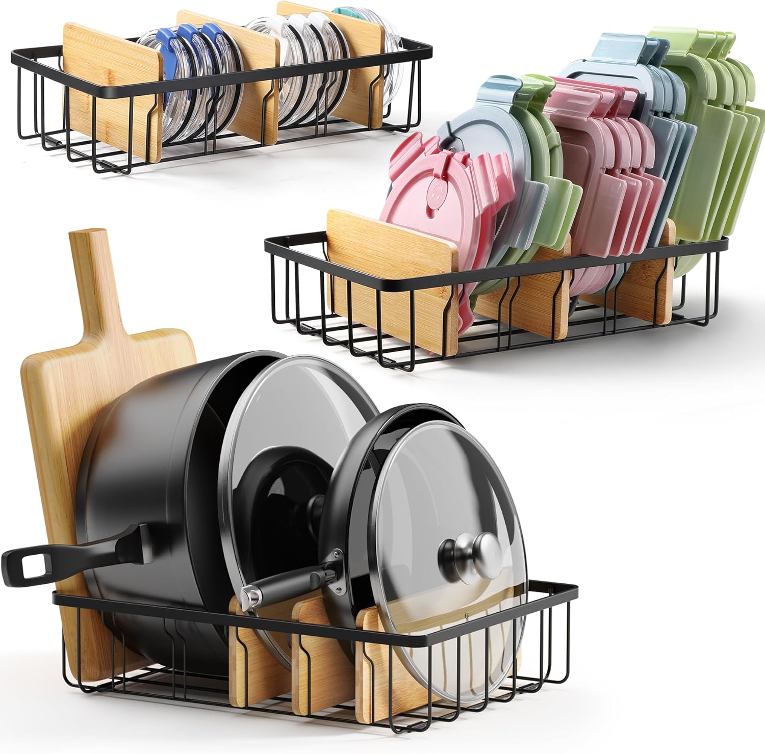 3-Pack Adjustable Lid Organizers for Kitchen & Pantry Storage 3-Pack Adjustable Lid Organizers for Kitchen & Pantry Storage