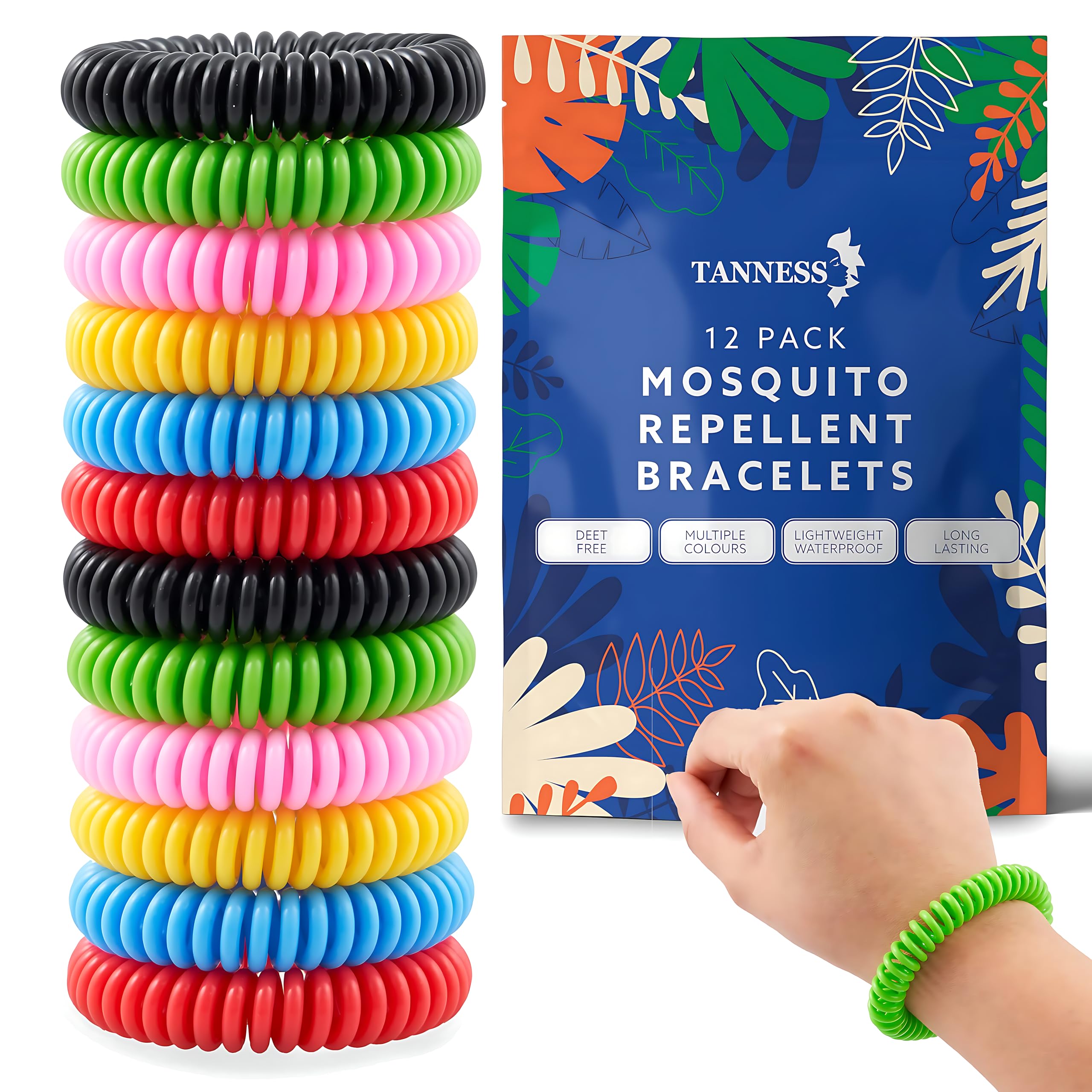 Tanness Mosquito Repellent Bracelet - DEET-Free Natural Insect Repellent - 12 Pack