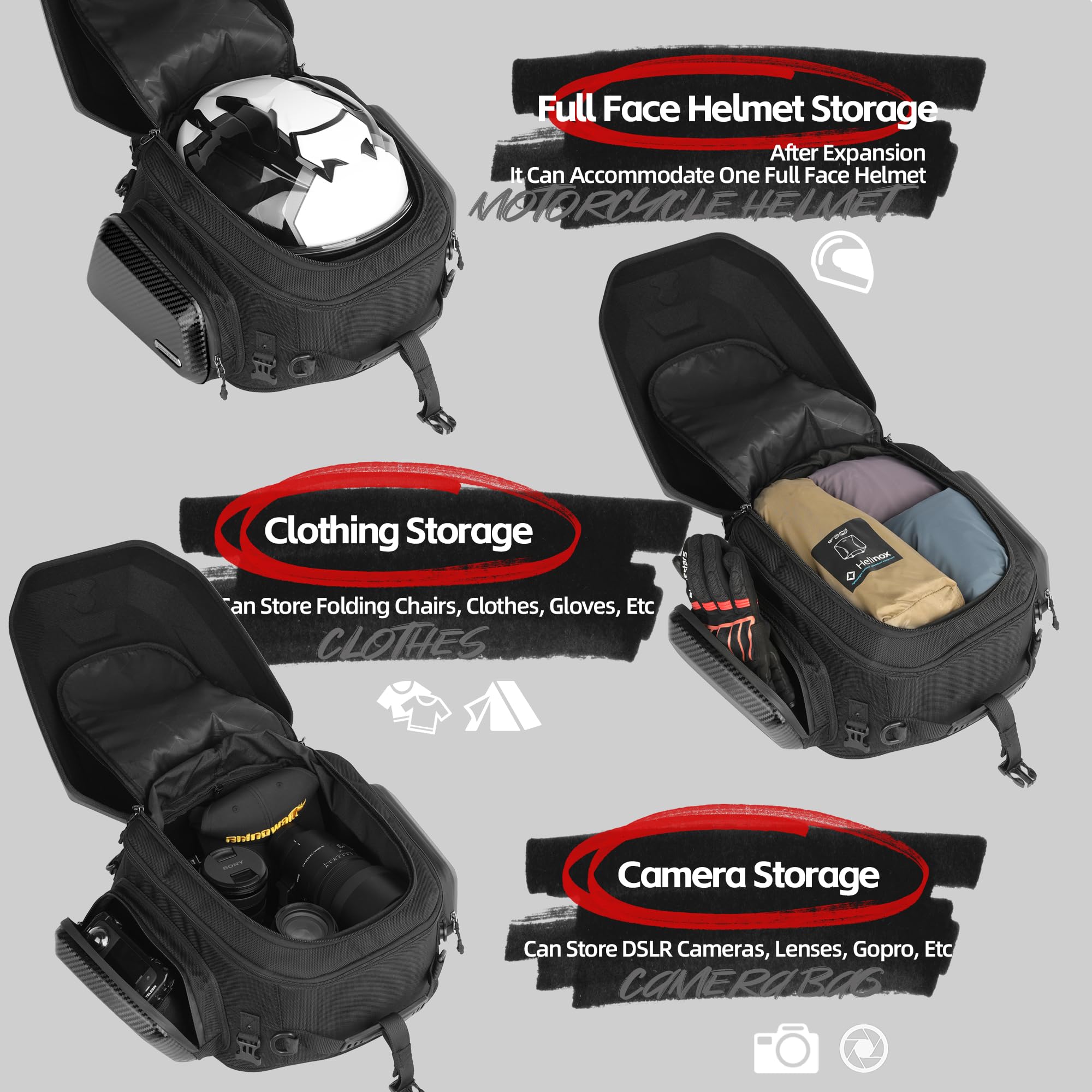 Rhinowalk Motorrad-Hecktasche, Reisegepäck, erweiterbare Motorrad-Helmtasche, 23 l–35 l, wasserdicht, Allwetter-/Kofferraum-/Gepäckträgertasche mit Sissy-Bar-Riemen – neues Upgrade