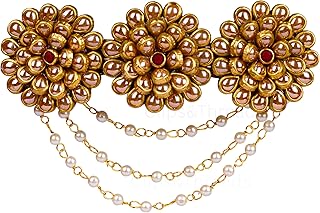 Elegant Floral Hair Clips for Women, Girls &amp; Kids – Pearl &amp; Gemstone Decorated Center Barrette, Lotus Design, Decorative H...