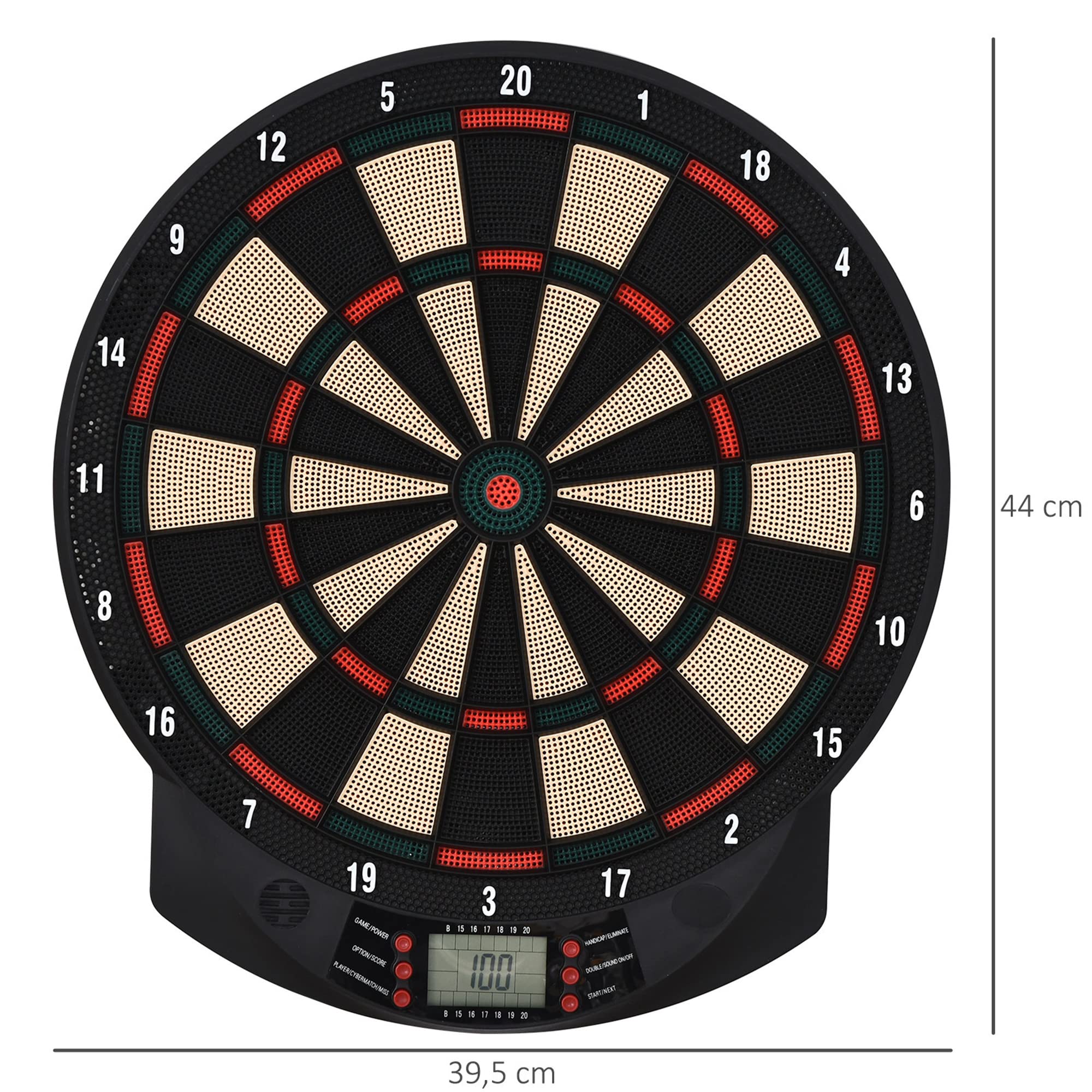 HOMCOM Elektronische Dartscheibe automatische Wertung Dartboard Dart-Set mit 6 Darts 30 Dartköpfe 26 Spiele und 185 Trefferoptionen für 8 Spieler Soundeffekte Schwarz 44 x 39,5 x 2,2 cm